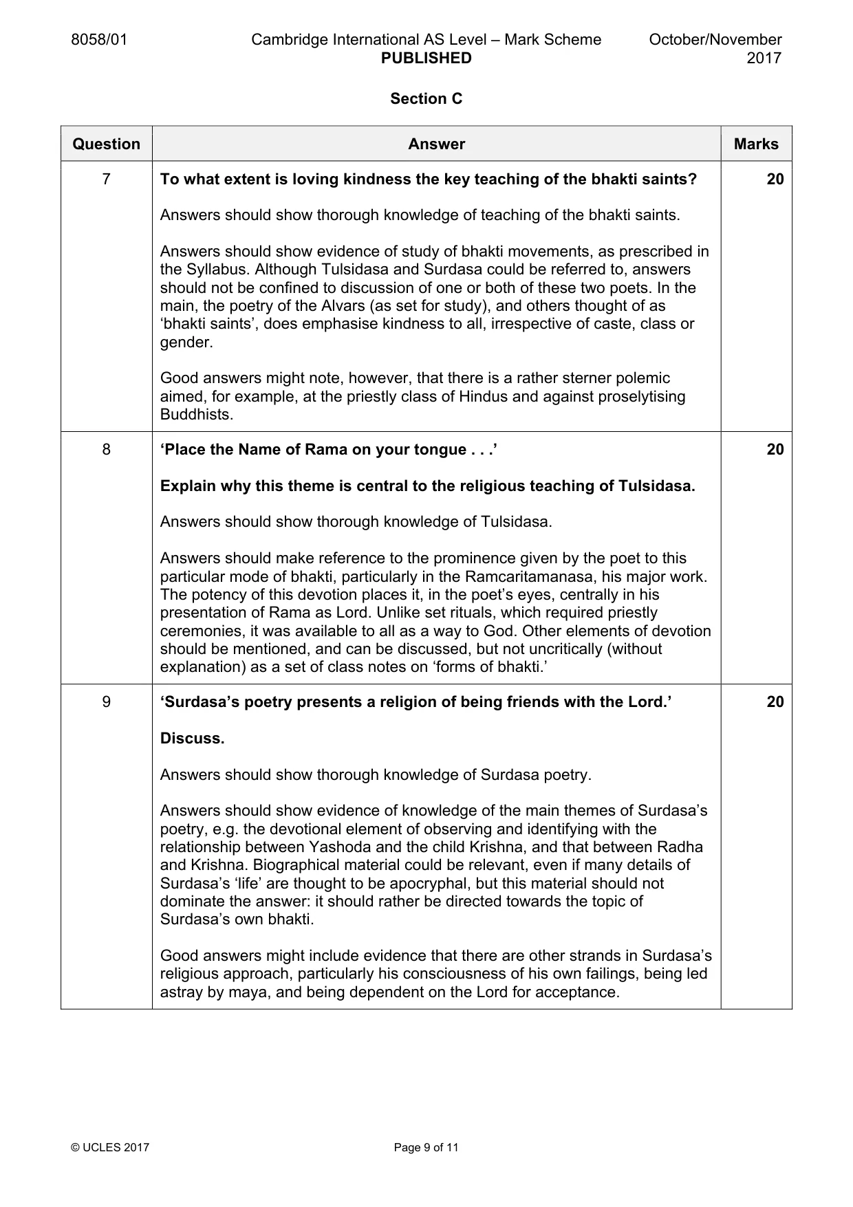 Mark scheme, page 9 of 11