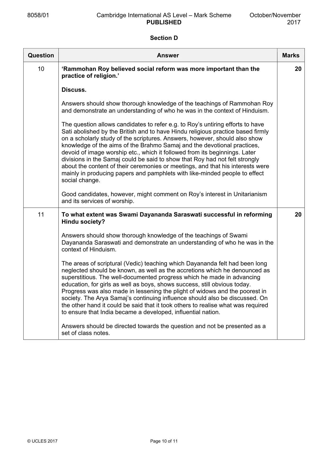 Mark scheme, page 10 of 11