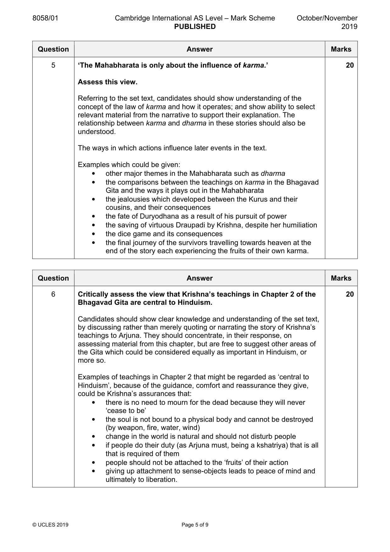 Mark scheme, page 5 of 9