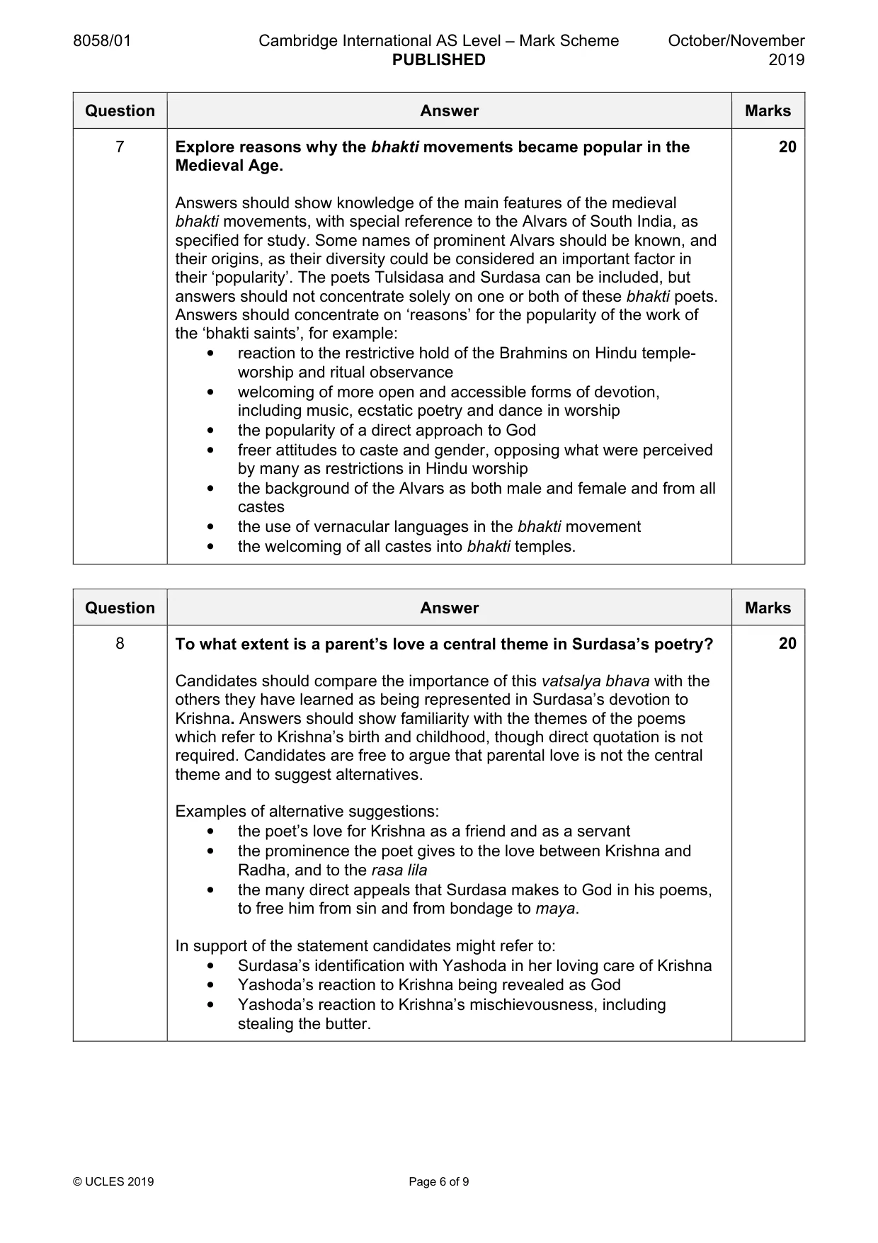 Mark scheme, page 6 of 9