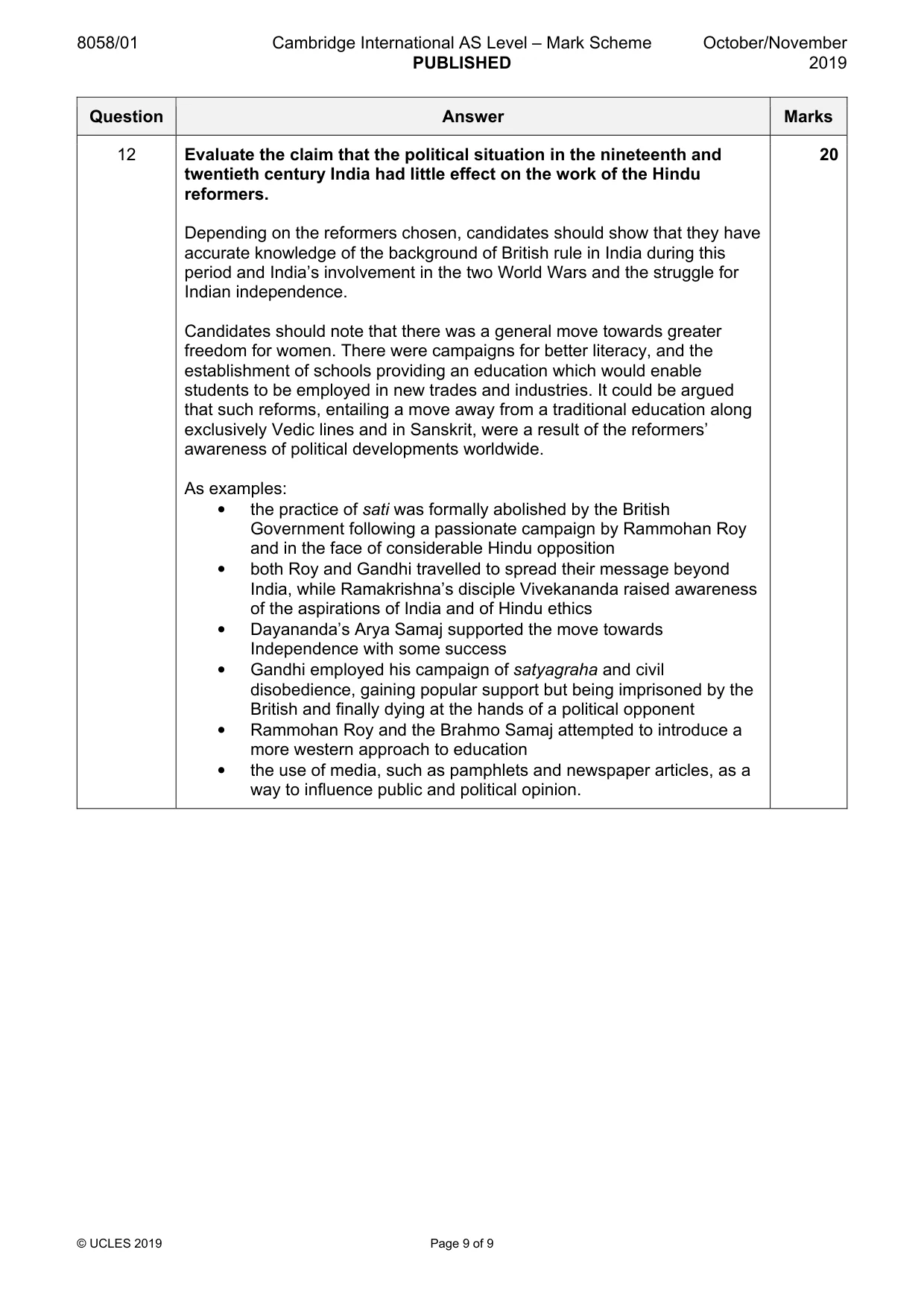 Mark scheme, page 9 of 9