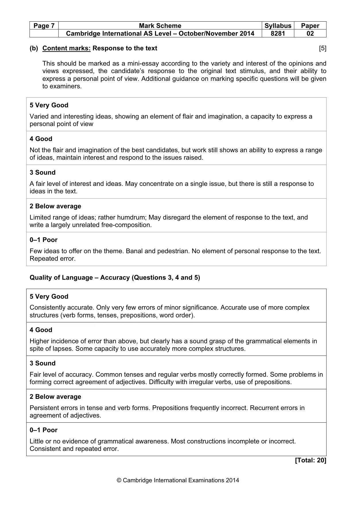 Mark scheme, page 7 of 7