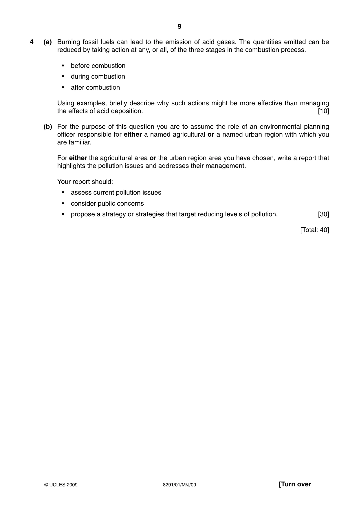 Cambridge A Level Environmental Management (AS only) 8291 2009 May/June Paper 1 · Variant 1 question paper, page 9 of 12