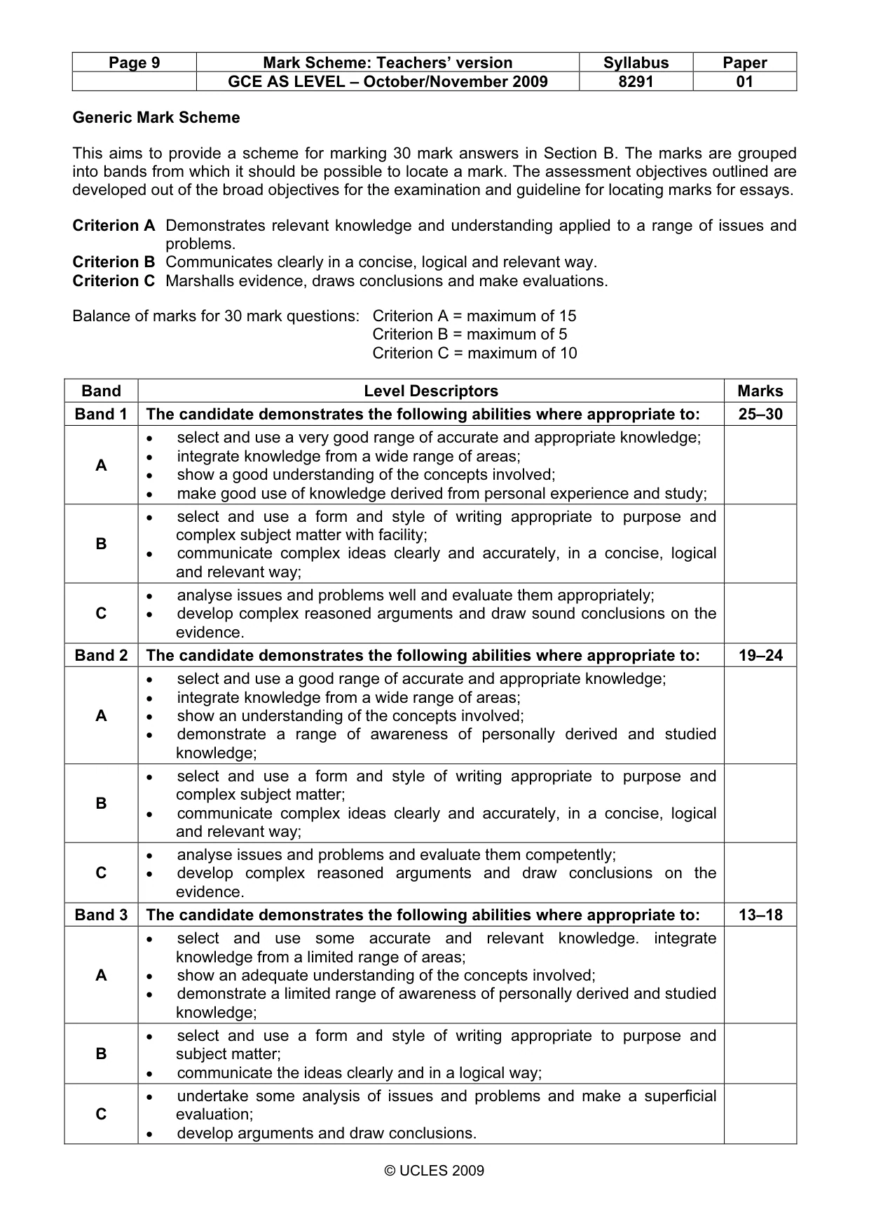 Mark scheme, page 9 of 10