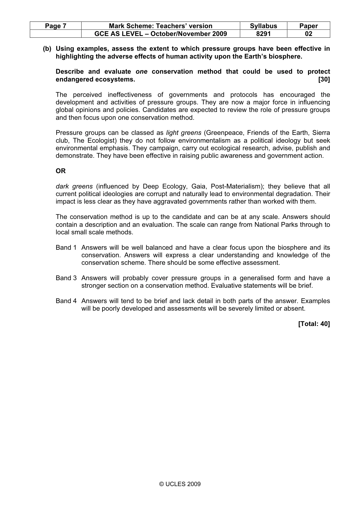Mark scheme, page 7 of 9
