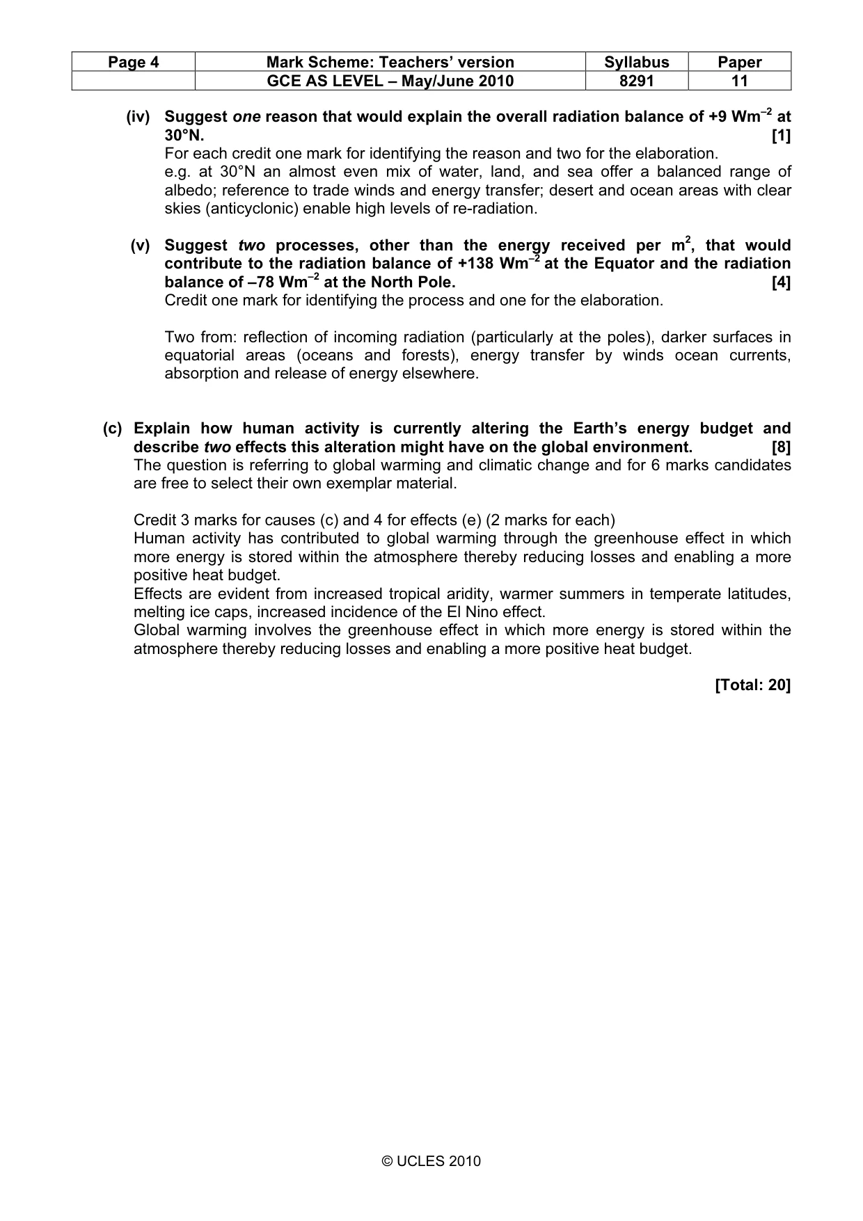 Mark scheme, page 4 of 10