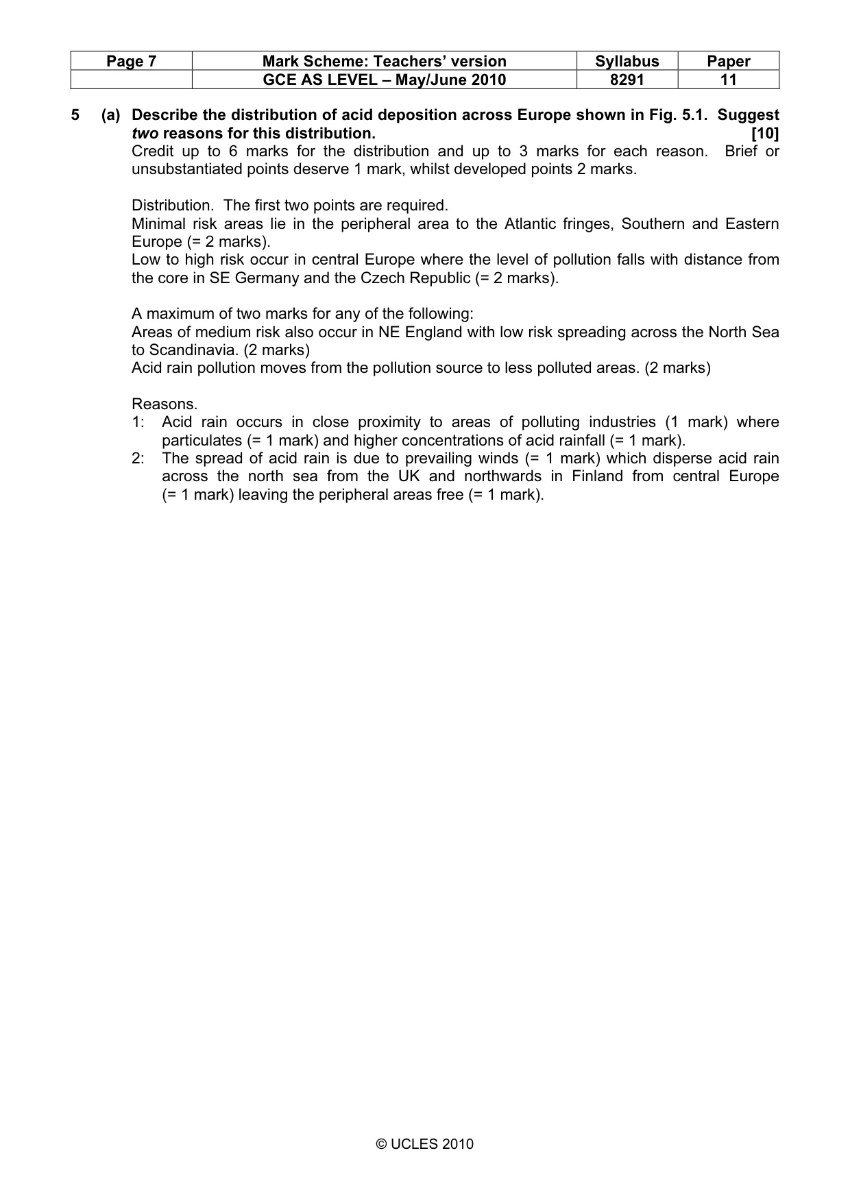Mark scheme, page 7 of 10