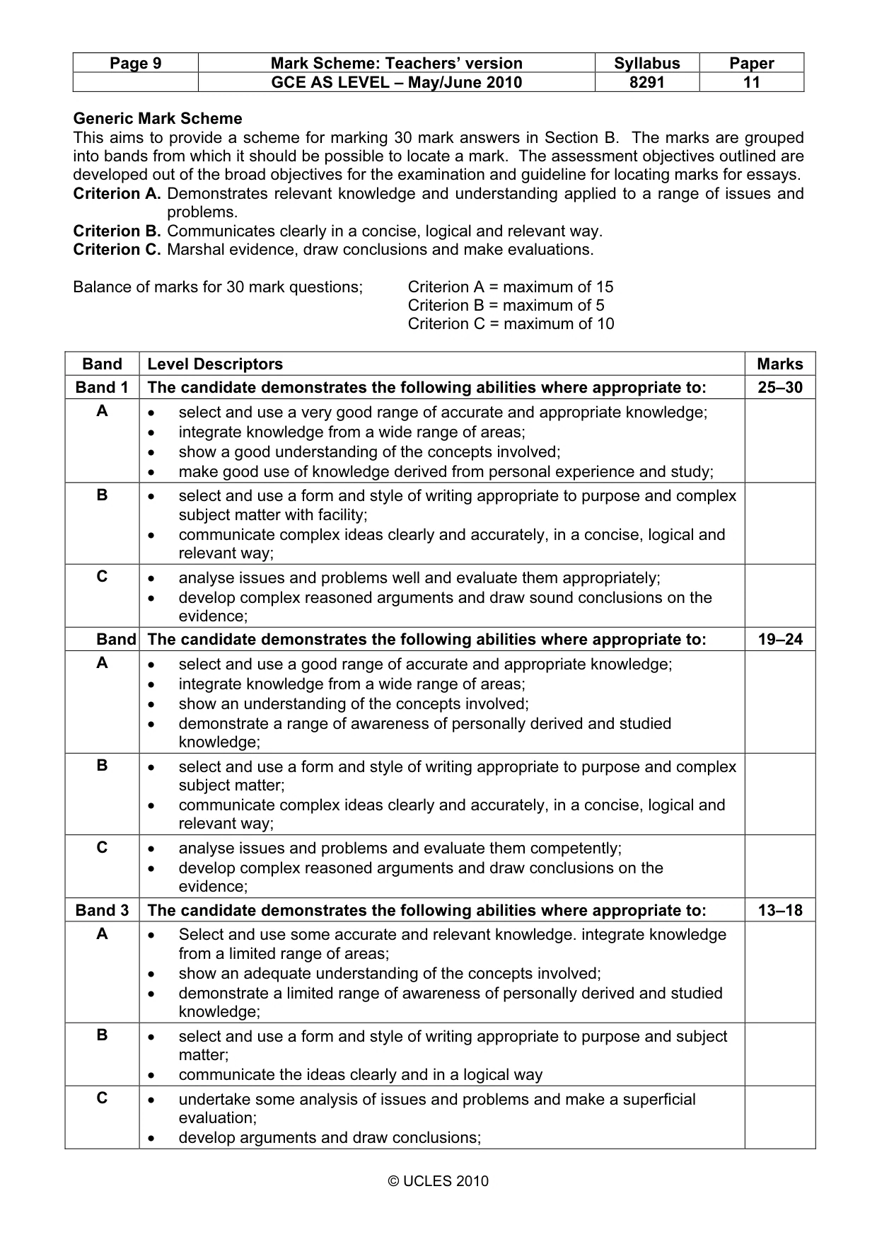 Mark scheme, page 9 of 10