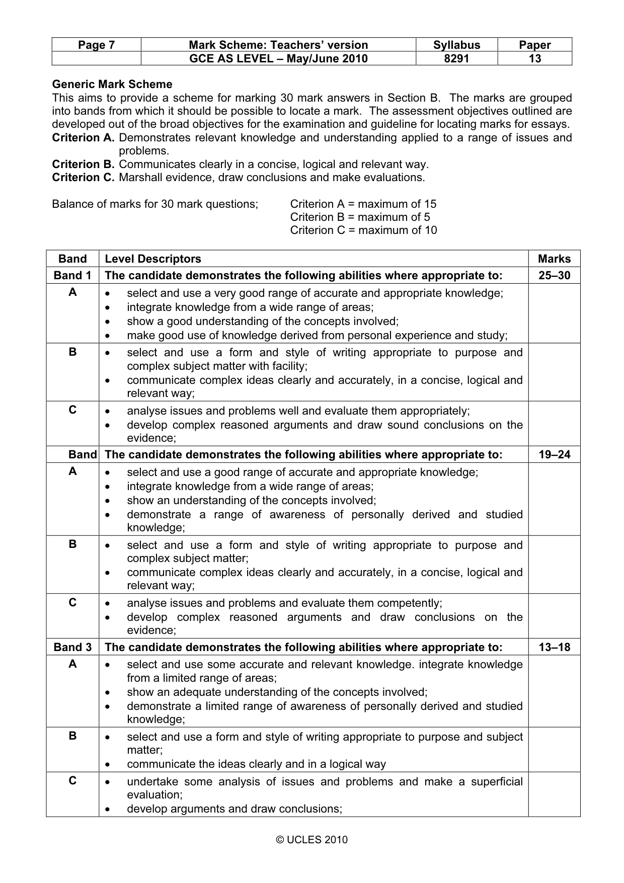 Mark scheme, page 7 of 8