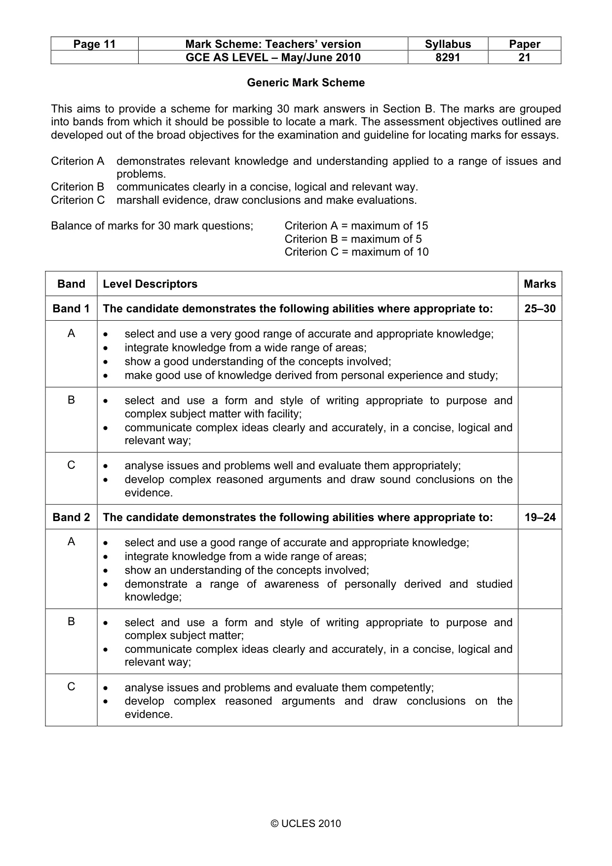 Mark scheme, page 11 of 12
