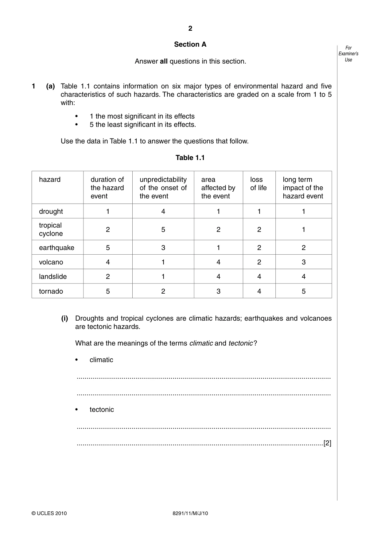 Cambridge A Level Environmental Management (AS only) 8291 2010 May/June Paper 1 · Variant 1 question paper, page 2 of 12