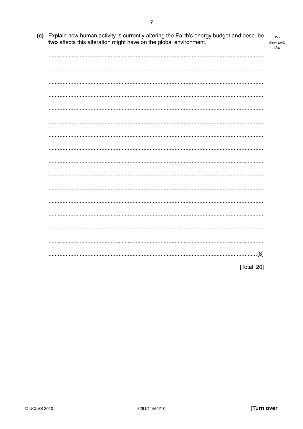 Cambridge A Level Environmental Management (AS only) 8291 2010 May/June Paper 1 · Variant 1 question paper, page 7 of 12