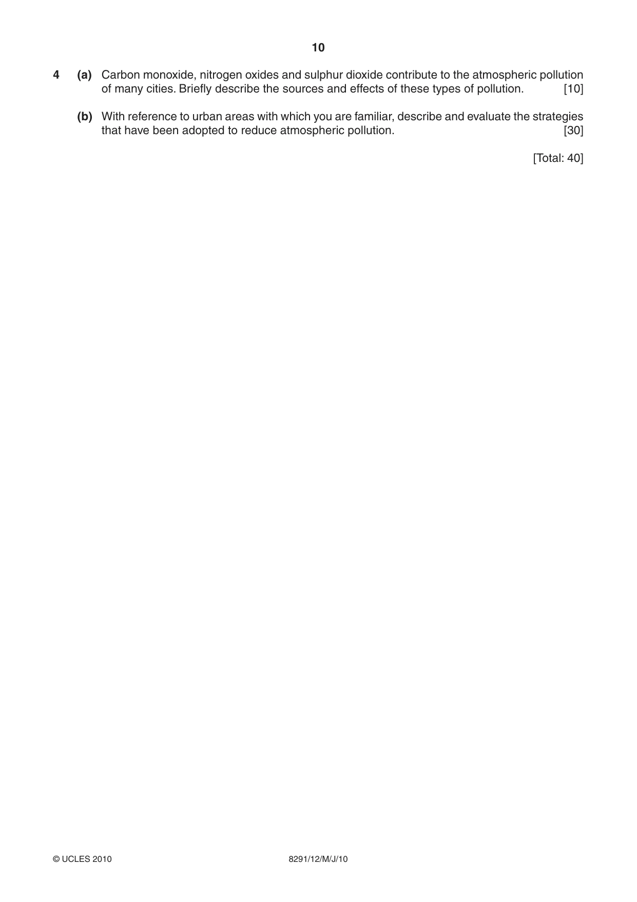 Cambridge A Level Environmental Management (AS only) 8291 2010 May/June Paper 1 · Variant 2 question paper, page 10 of 12