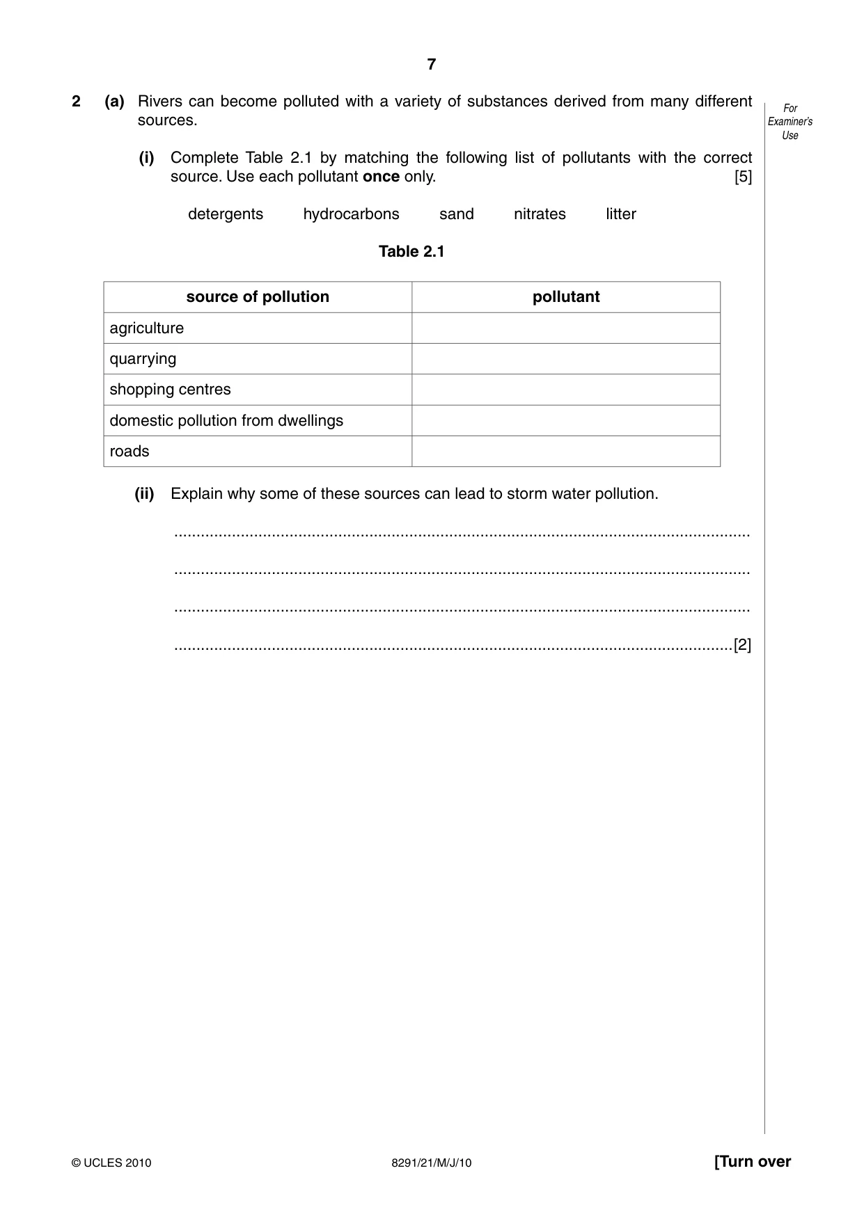 Cambridge A Level Environmental Management (AS only) 8291 2010 May/June Paper 2 · Variant 1 question paper, page 7 of 12