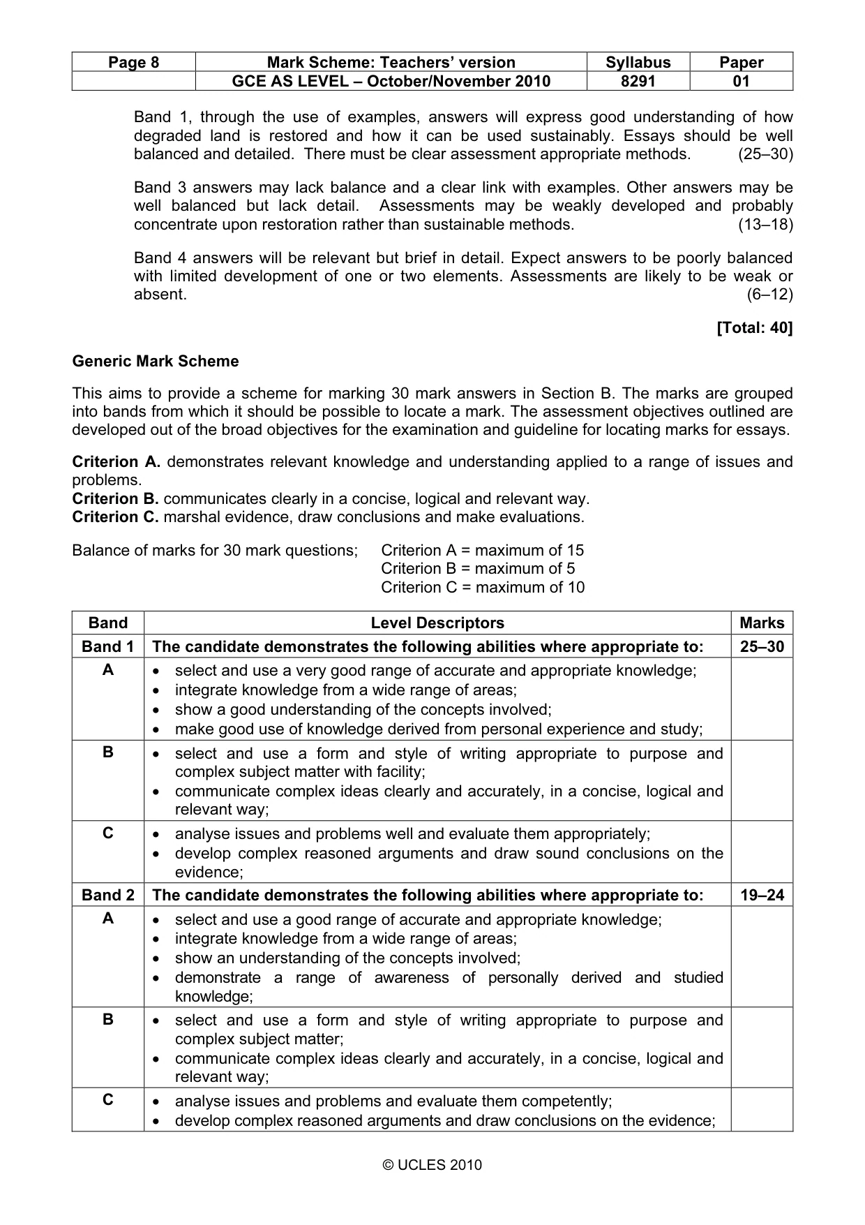 Mark scheme, page 8 of 9