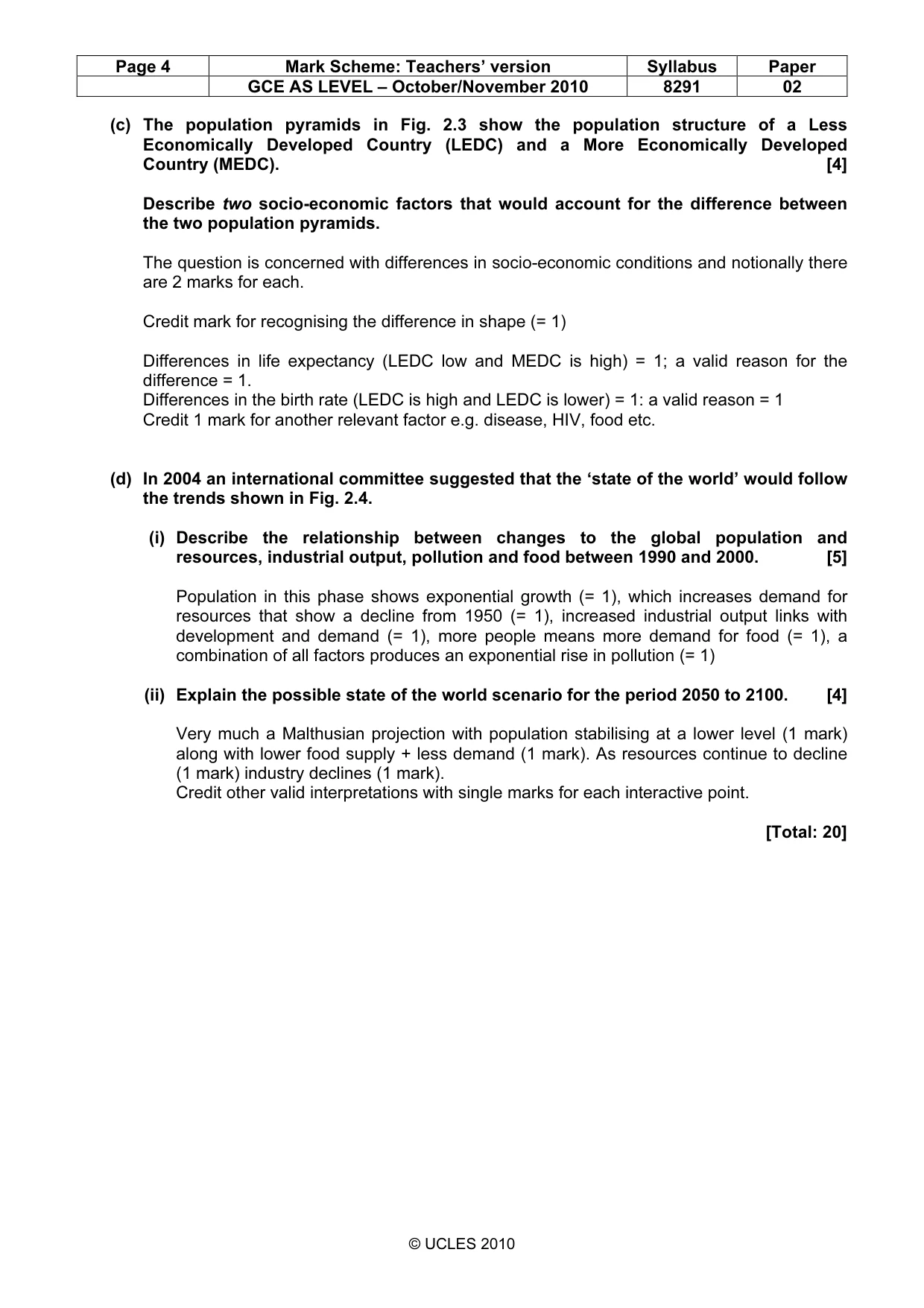 Mark scheme, page 4 of 10