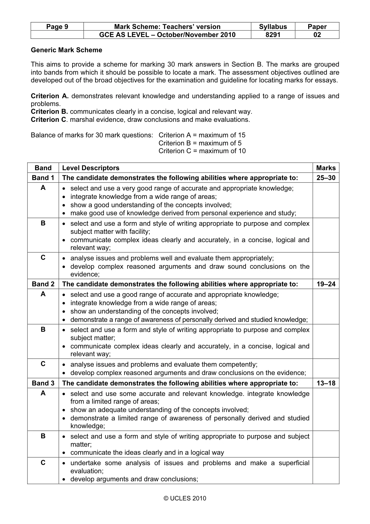 Mark scheme, page 9 of 10