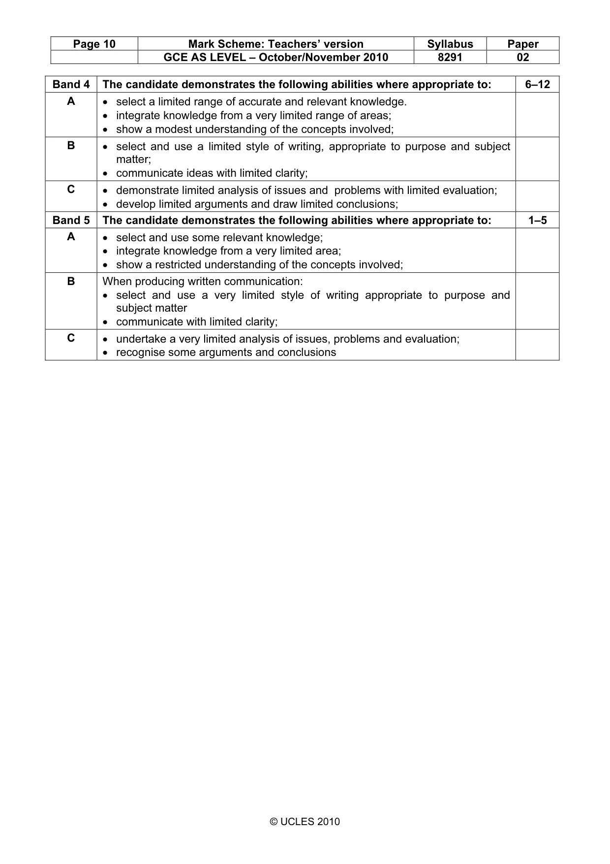 Mark scheme, page 10 of 10