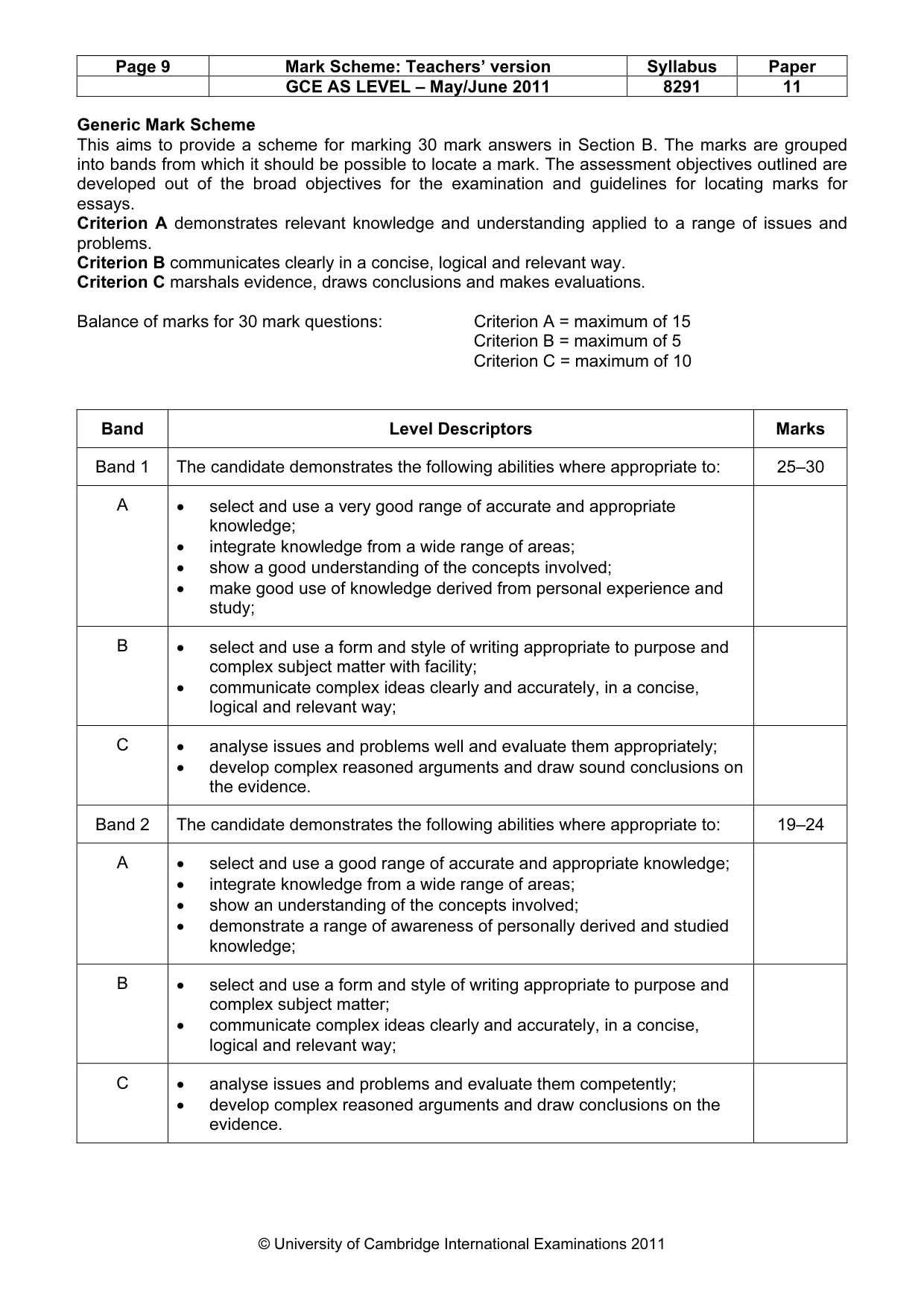 Mark scheme, page 9 of 10
