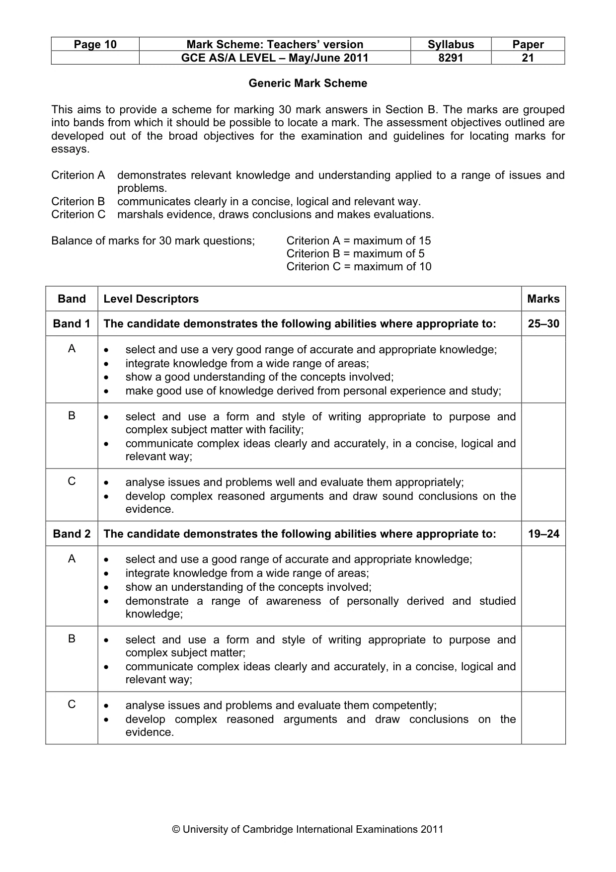 Mark scheme, page 10 of 11