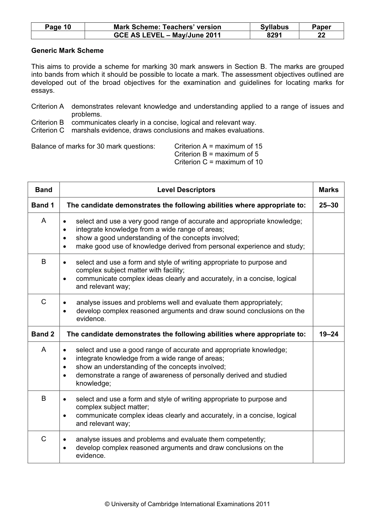 Mark scheme, page 10 of 11