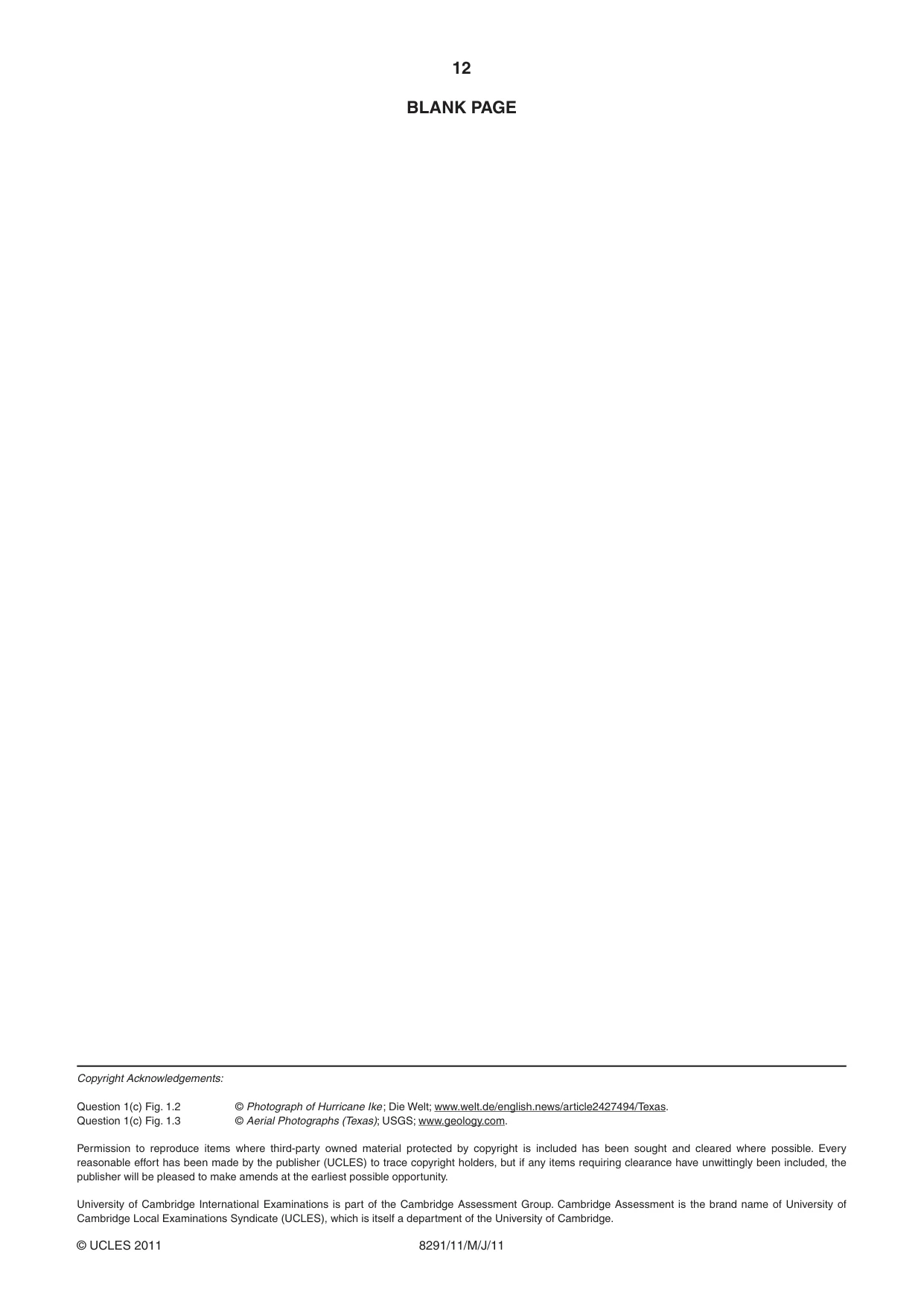 Cambridge A Level Environmental Management (AS only) 8291 2011 May/June Paper 1 · Variant 1 question paper, page 12 of 12