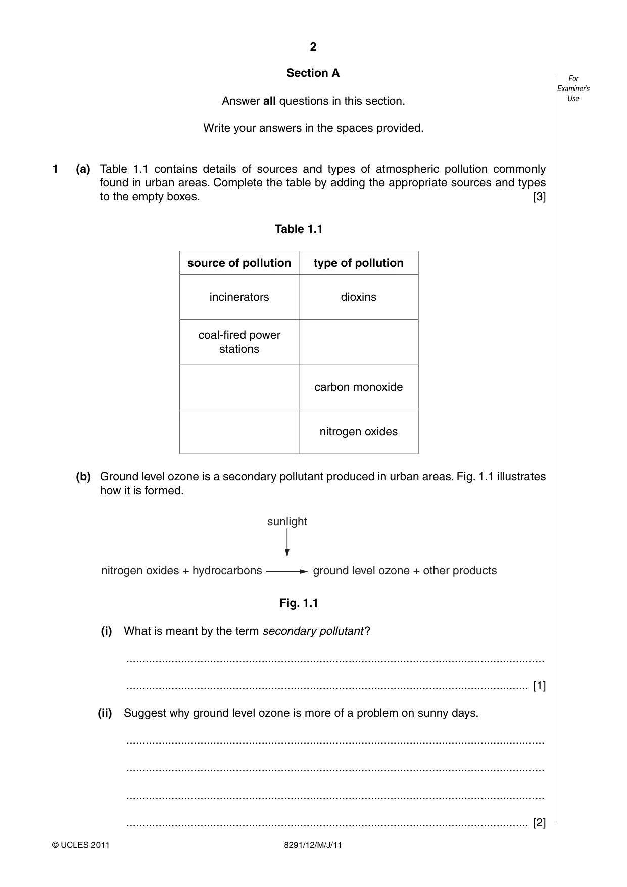 Cambridge A Level Environmental Management (AS only) 8291 2011 May/June Paper 1 · Variant 2 question paper, page 2 of 12