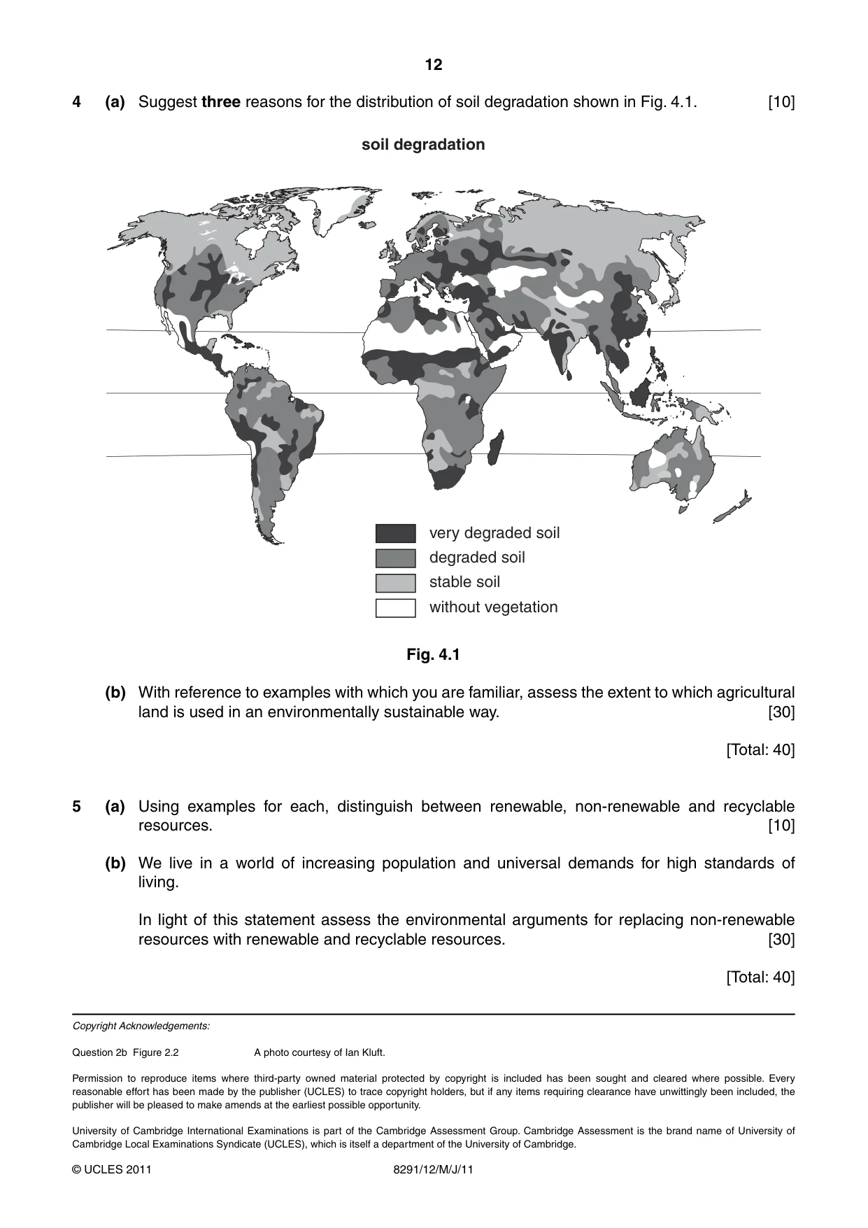 Cambridge A Level Environmental Management (AS only) 8291 2011 May/June Paper 1 · Variant 2 question paper, page 12 of 12