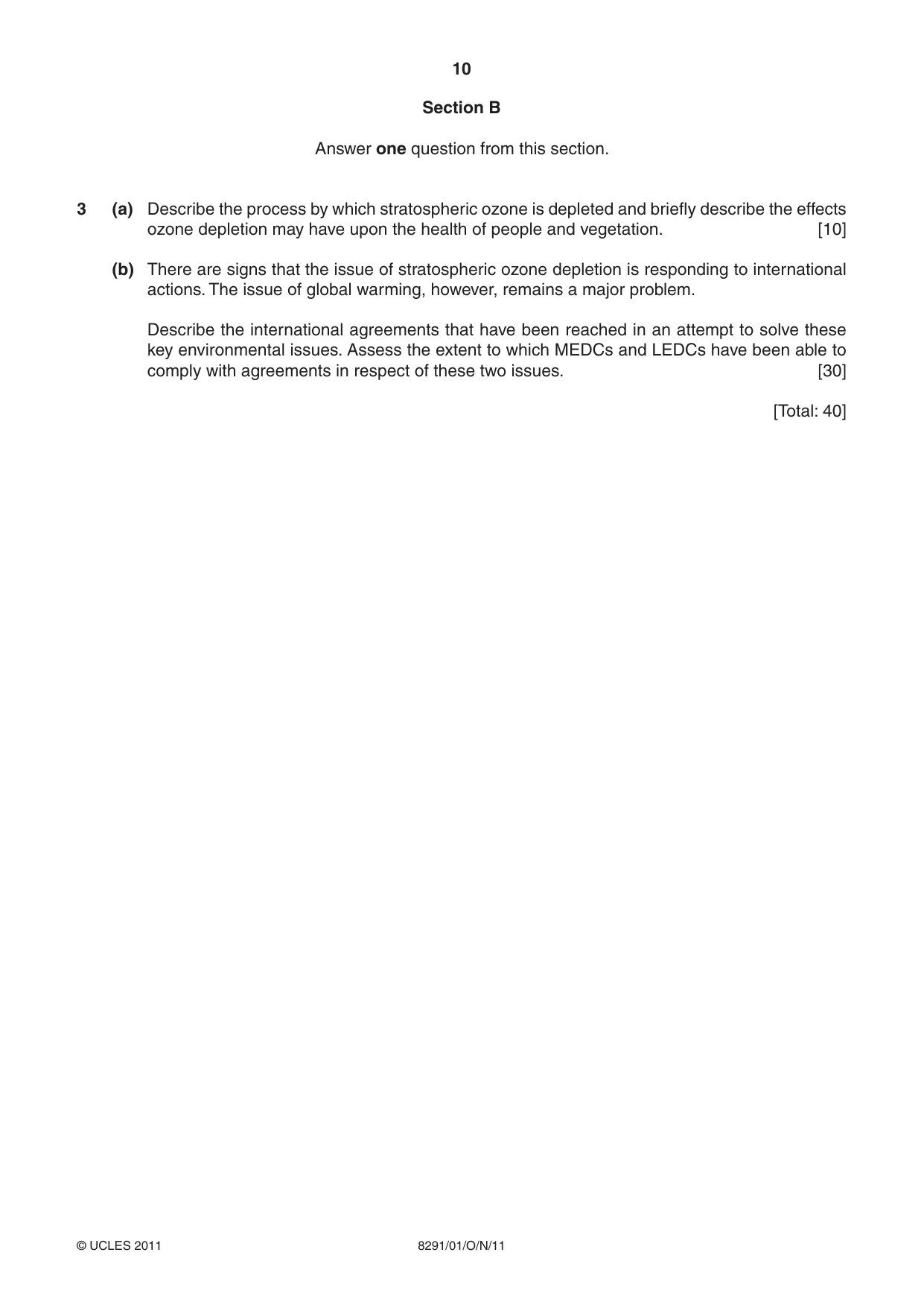 Cambridge A Level Environmental Management (AS only) 8291 2011 Oct/Nov Paper 1 · Variant 1 question paper, page 10 of 12