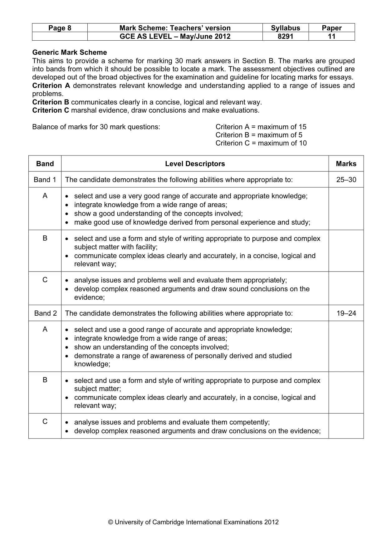 Mark scheme, page 8 of 9