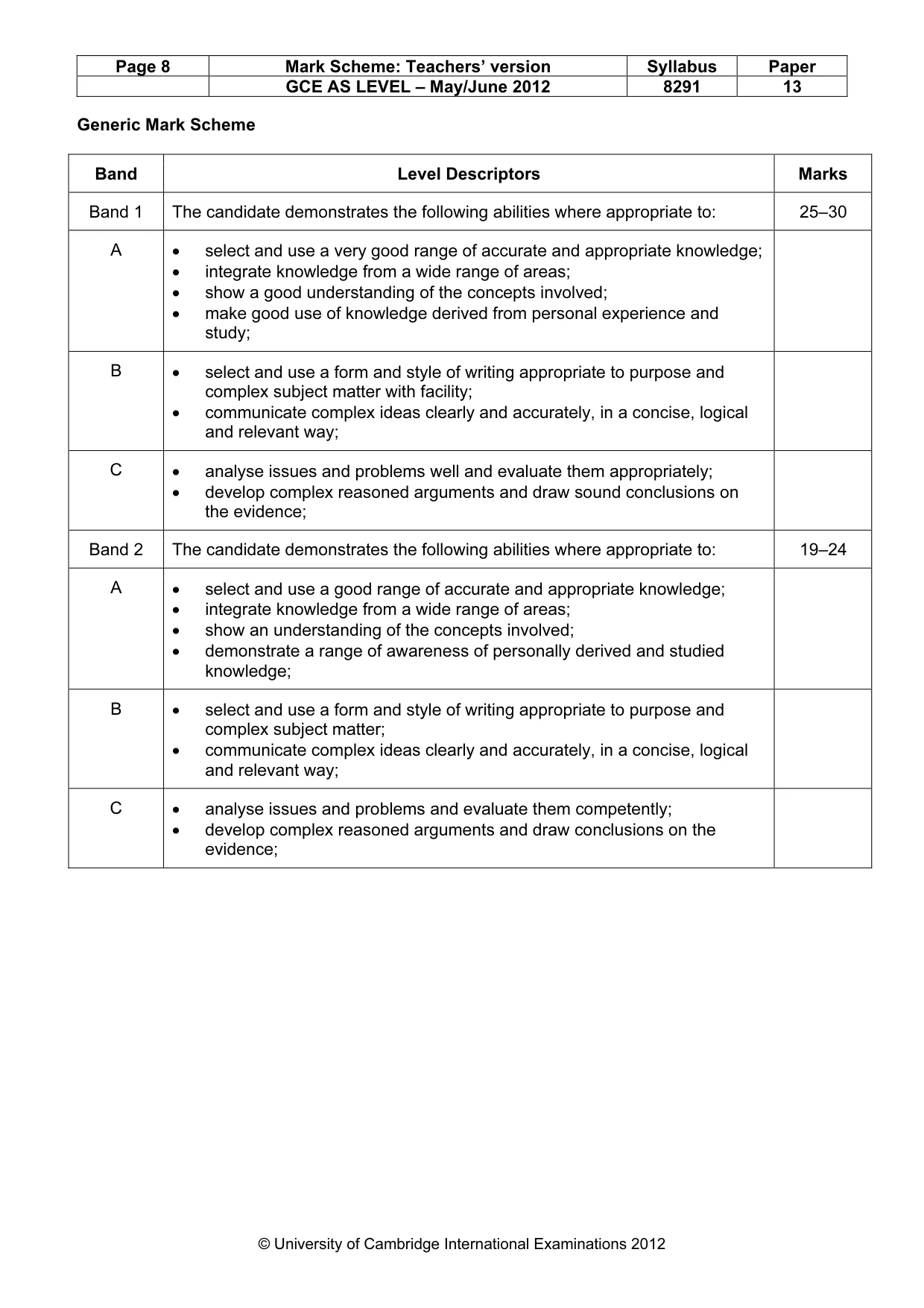 Mark scheme, page 8 of 9