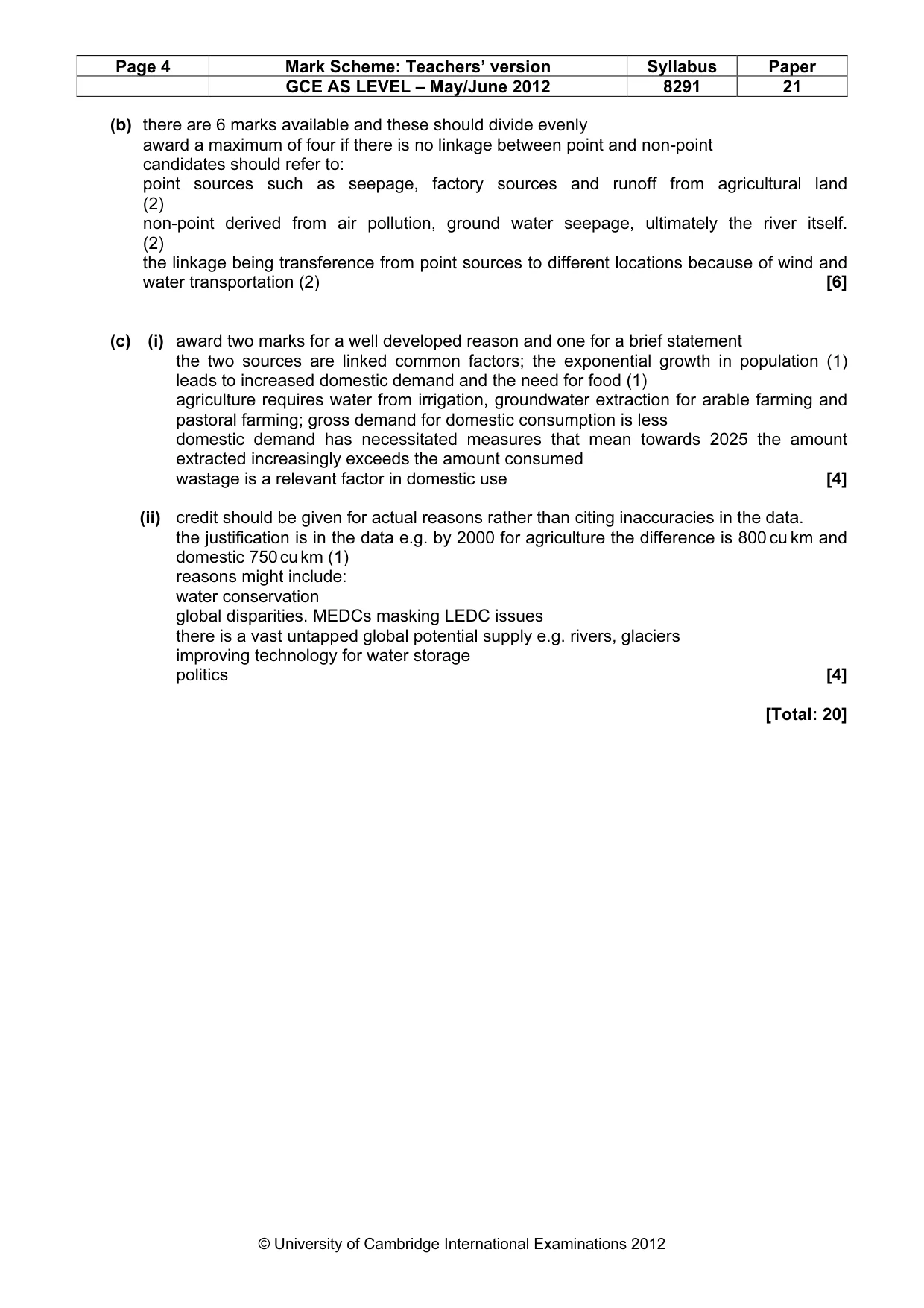 Mark scheme, page 4 of 10