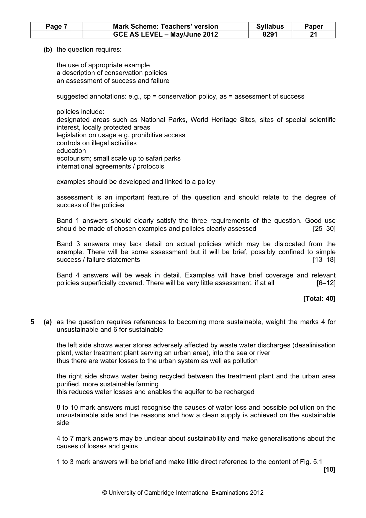 Mark scheme, page 7 of 10