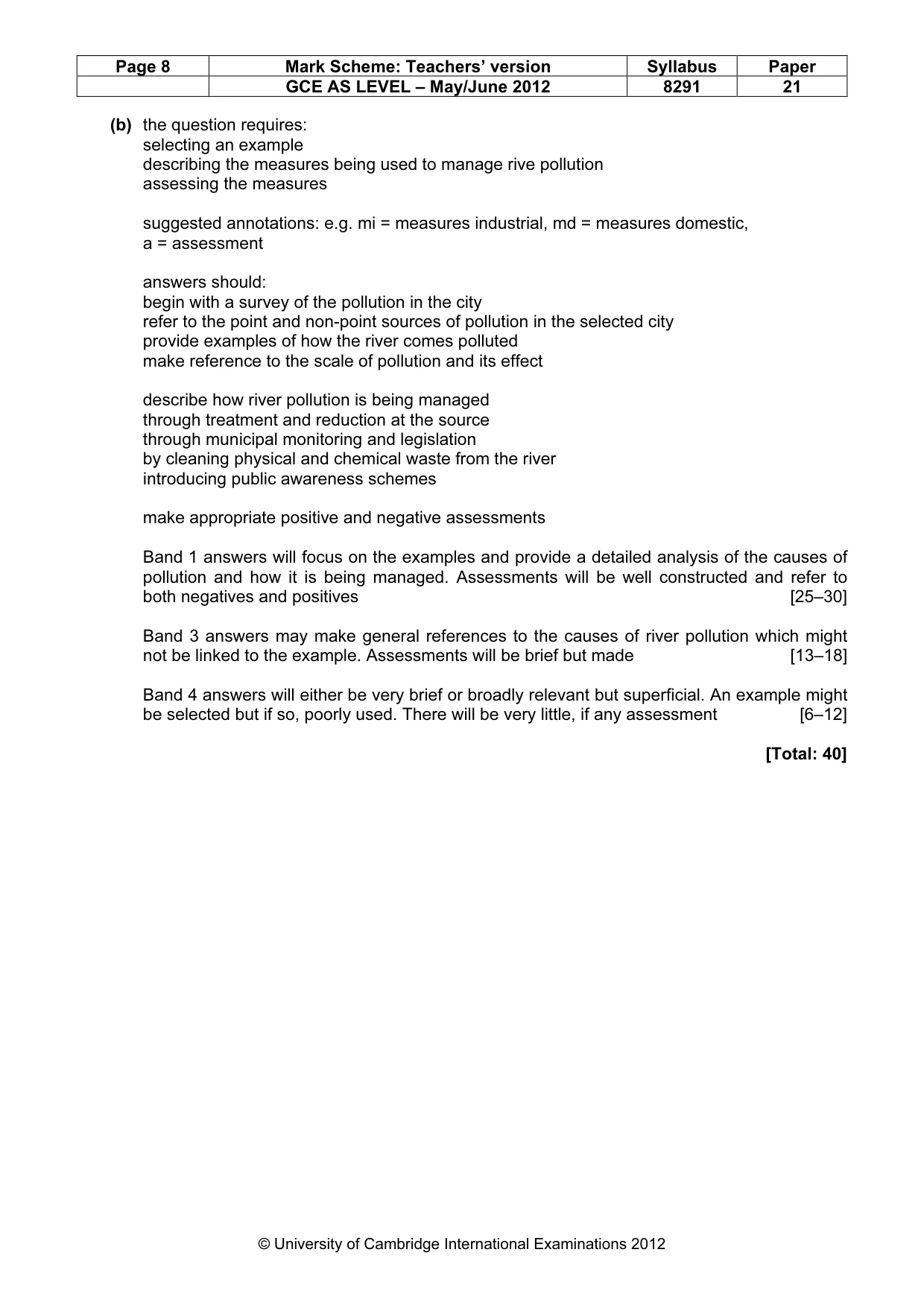 Mark scheme, page 8 of 10