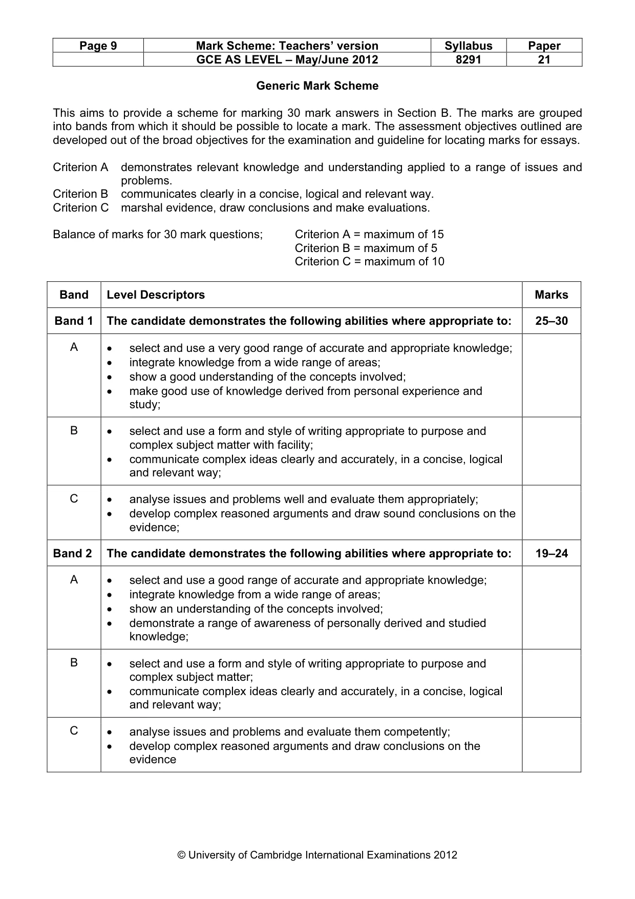 Mark scheme, page 9 of 10