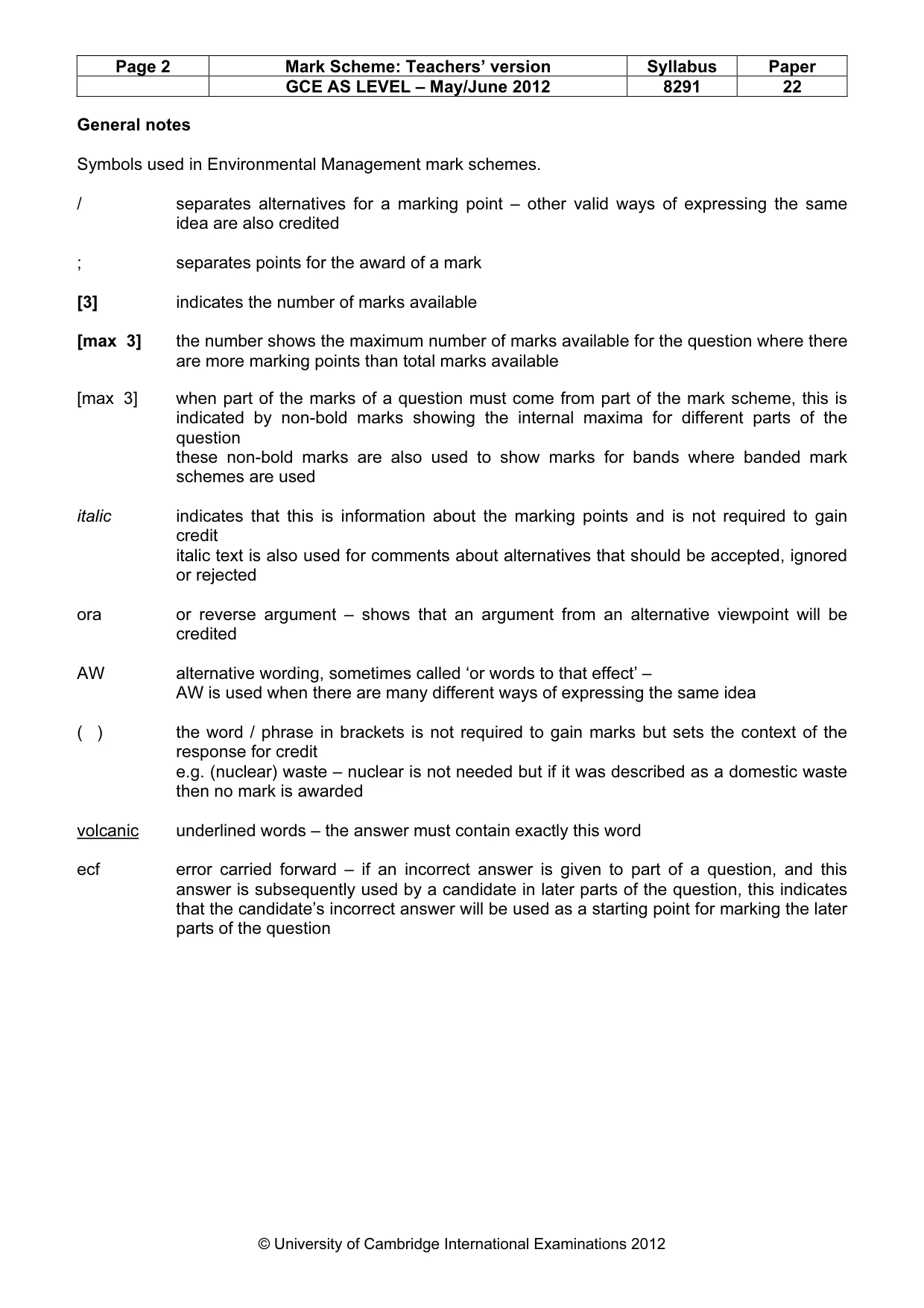 Mark scheme, page 2 of 12