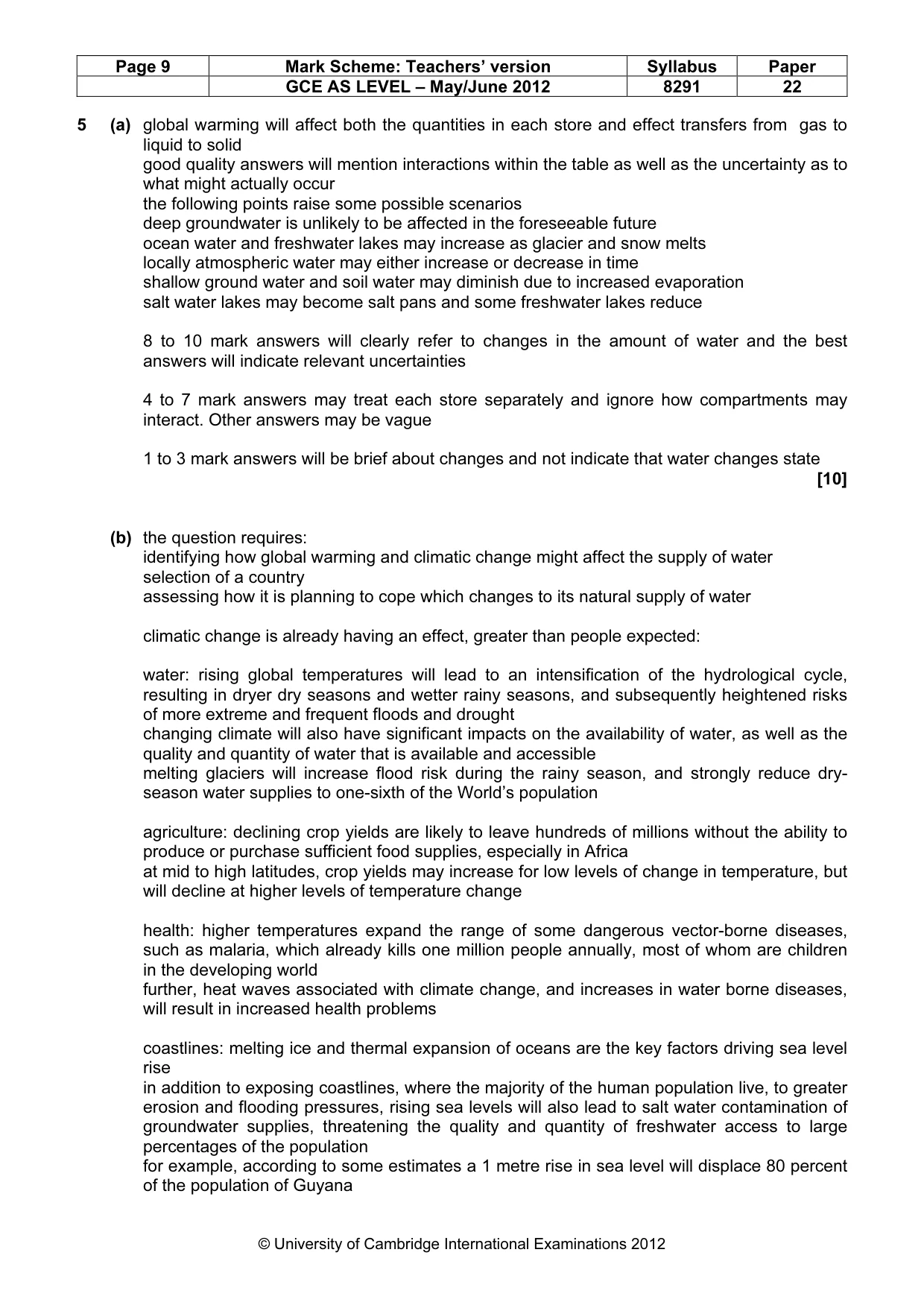Mark scheme, page 9 of 12