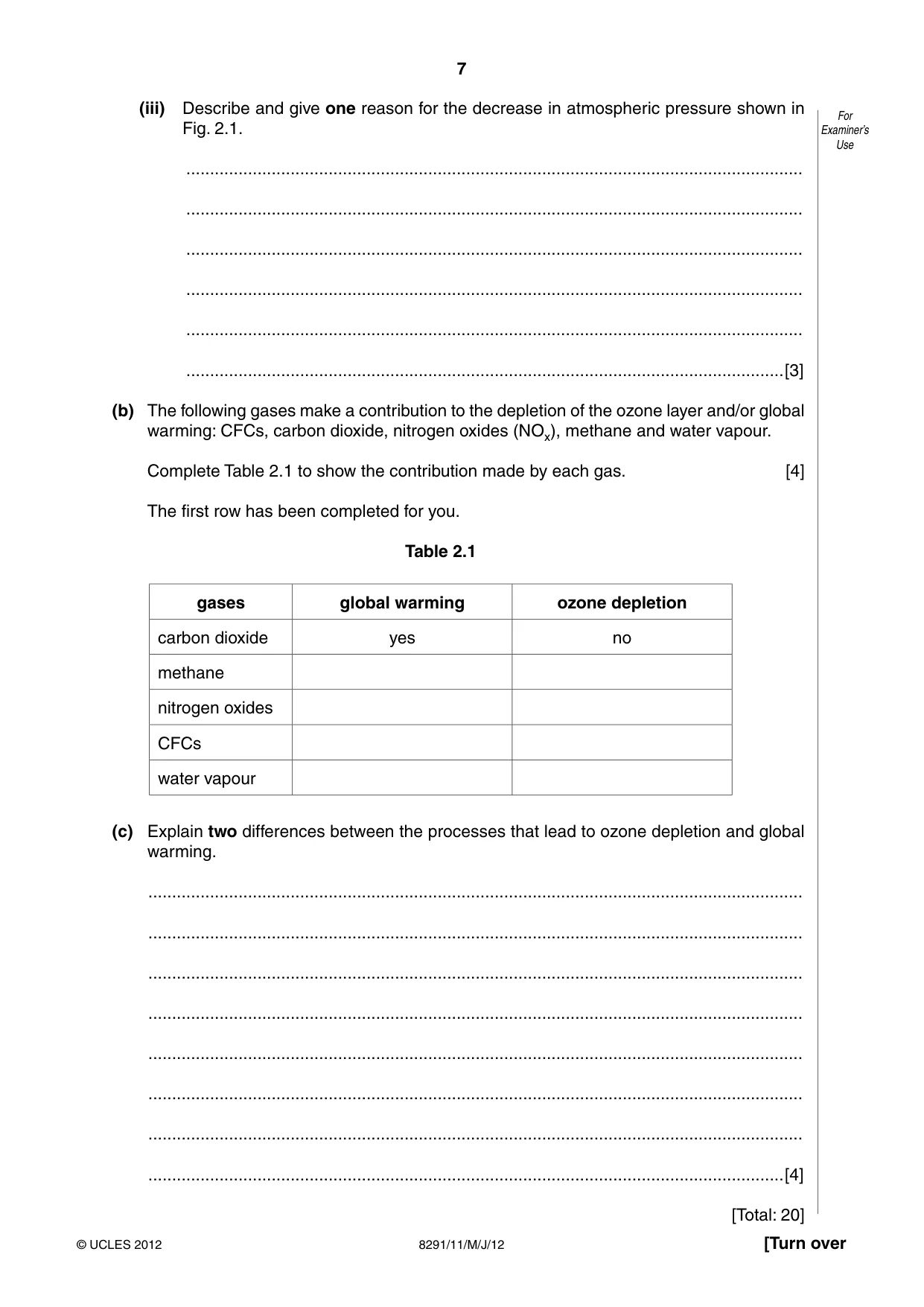 Cambridge A Level Environmental Management (AS only) 8291 2012 May/June Paper 1 · Variant 1 question paper, page 7 of 12