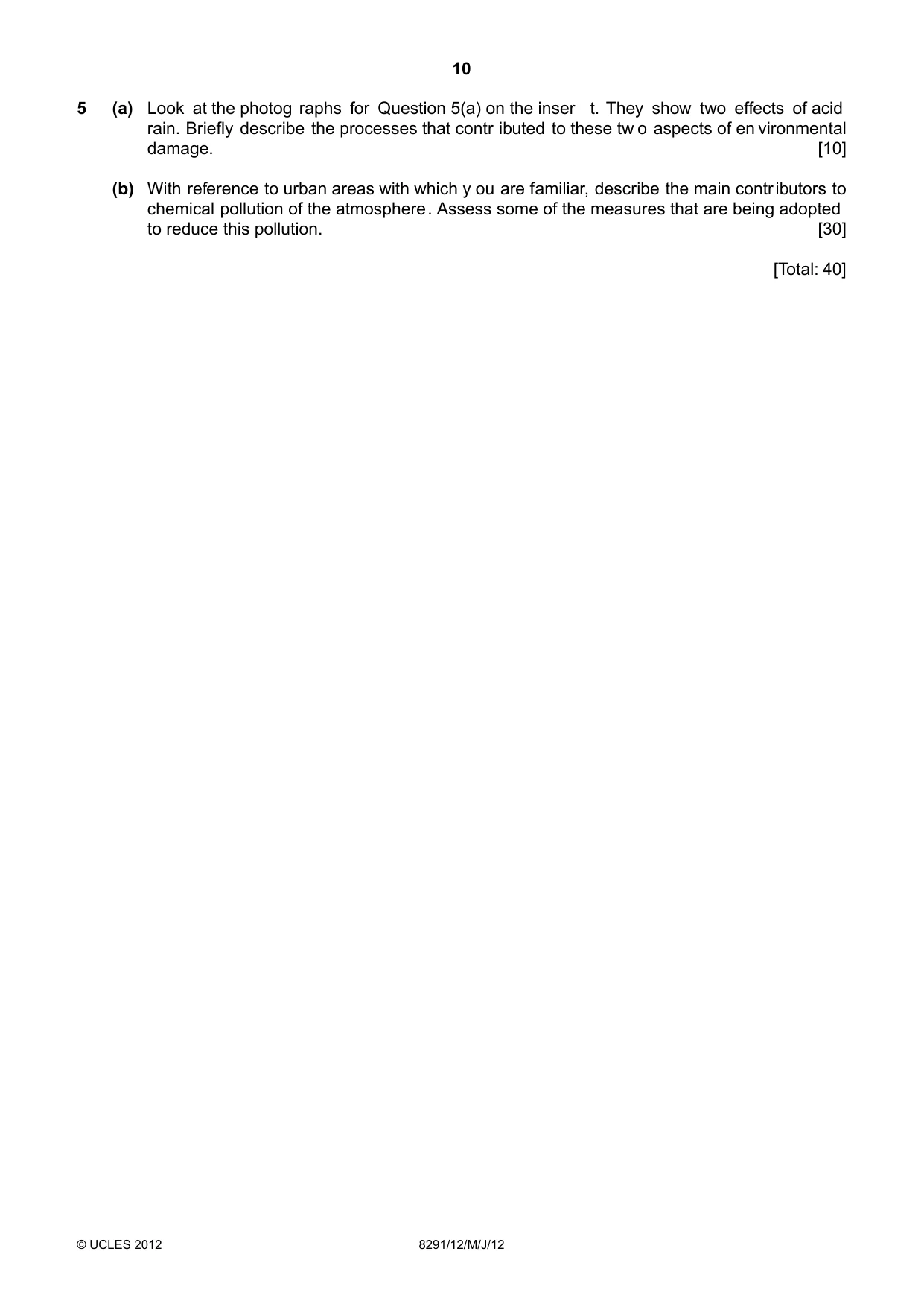 Cambridge A Level Environmental Management (AS only) 8291 2012 May/June Paper 1 · Variant 2 question paper, page 10 of 12