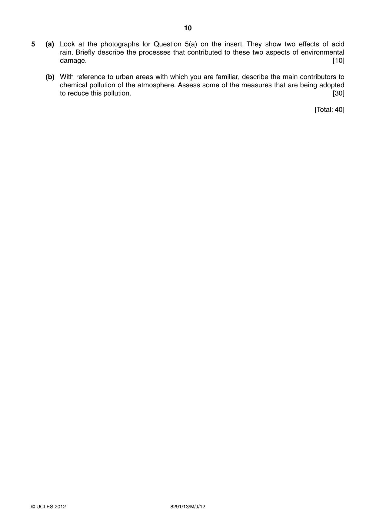 Cambridge A Level Environmental Management (AS only) 8291 2012 May/June Paper 1 · Variant 3 question paper, page 10 of 12