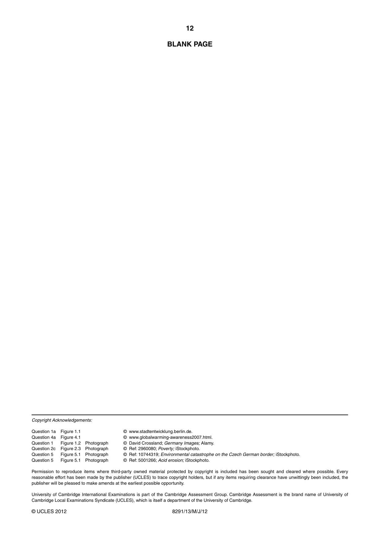 Cambridge A Level Environmental Management (AS only) 8291 2012 May/June Paper 1 · Variant 3 question paper, page 12 of 12