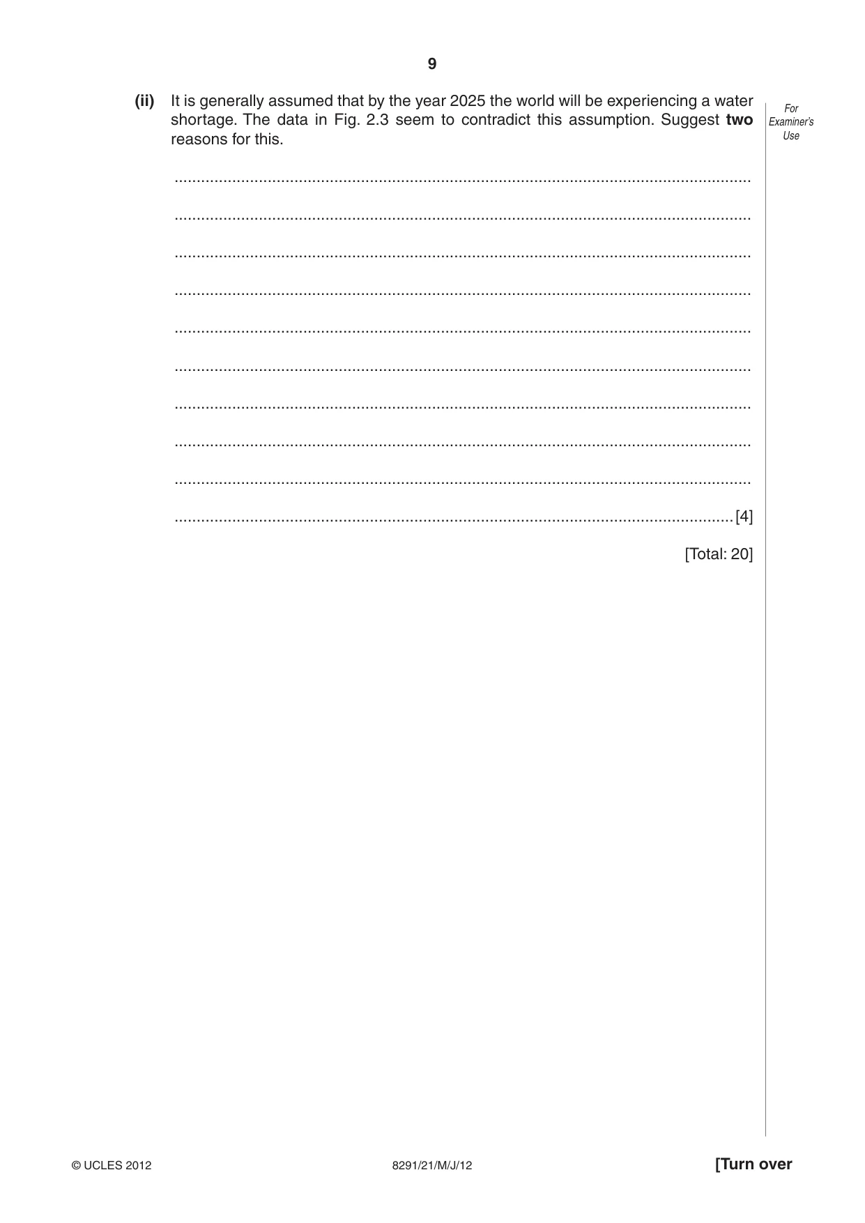 Cambridge A Level Environmental Management (AS only) 8291 2012 May/June Paper 2 · Variant 1 question paper, page 9 of 12