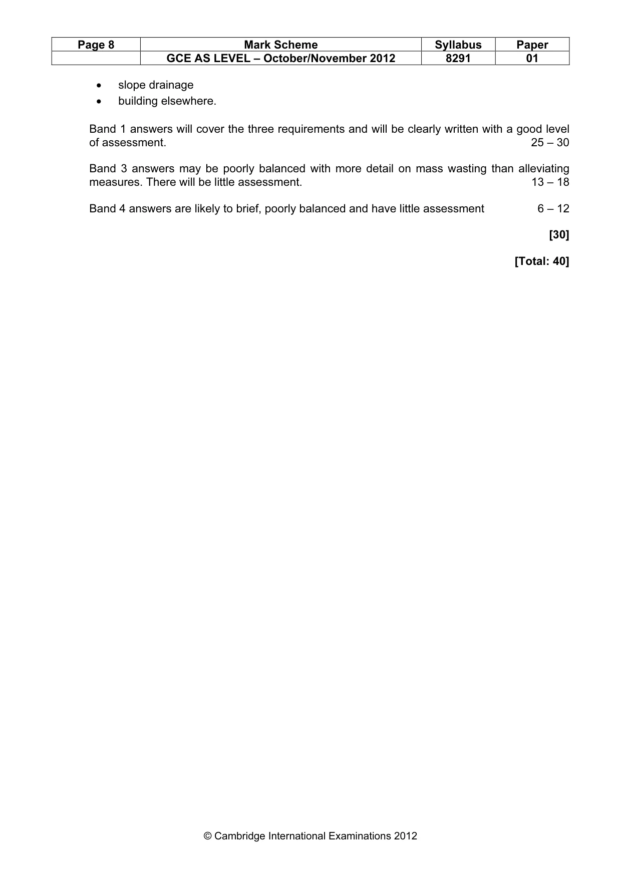 Mark scheme, page 8 of 10