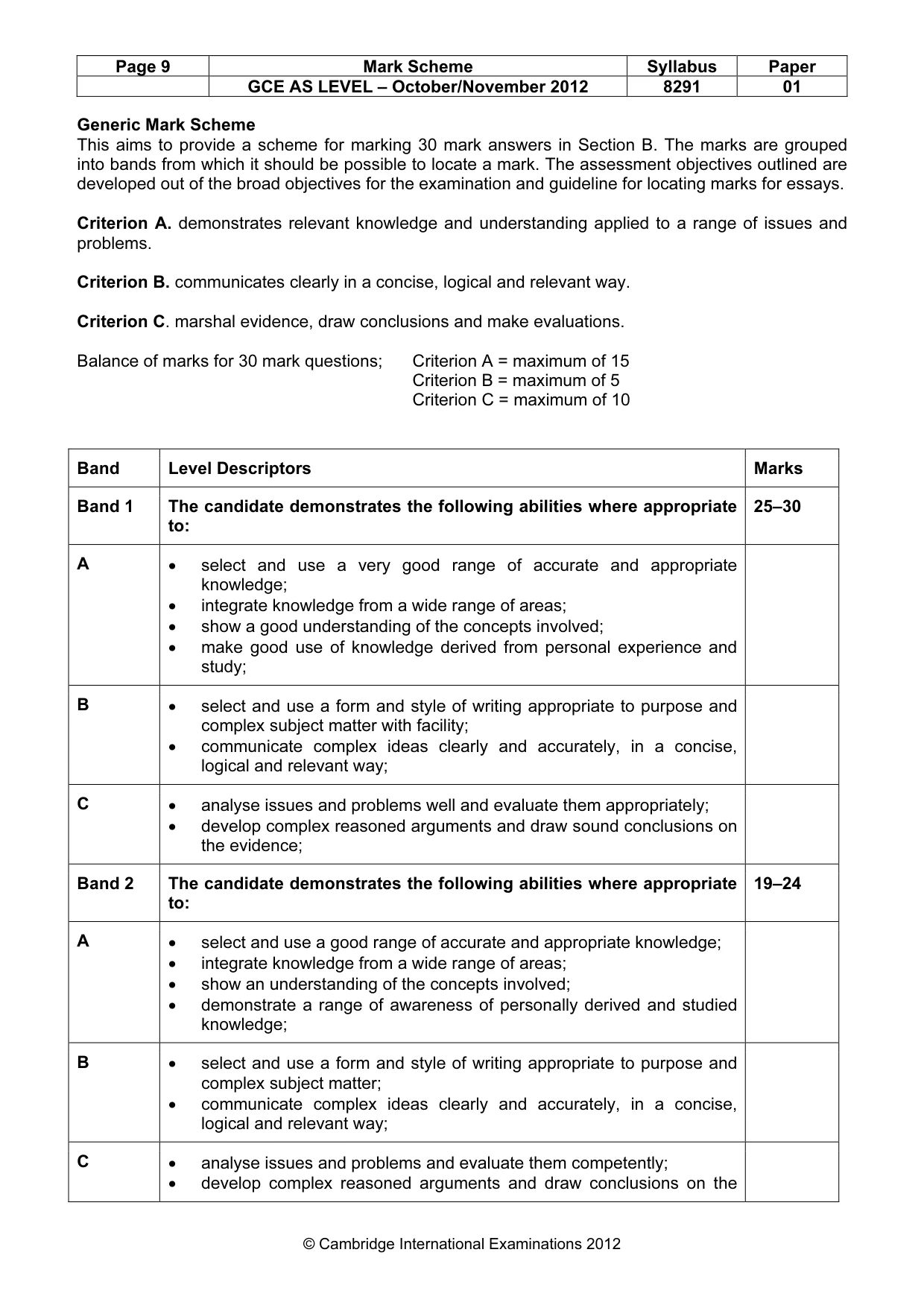 Mark scheme, page 9 of 10