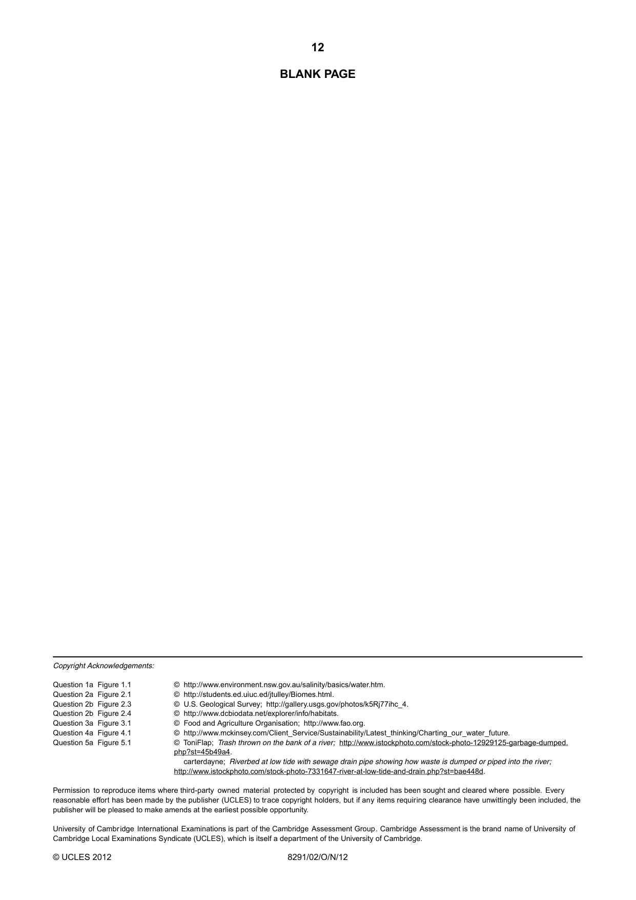 Cambridge A Level Environmental Management (AS only) 8291 2012 Oct/Nov Paper 2 · Variant 1 question paper, page 11 of 11