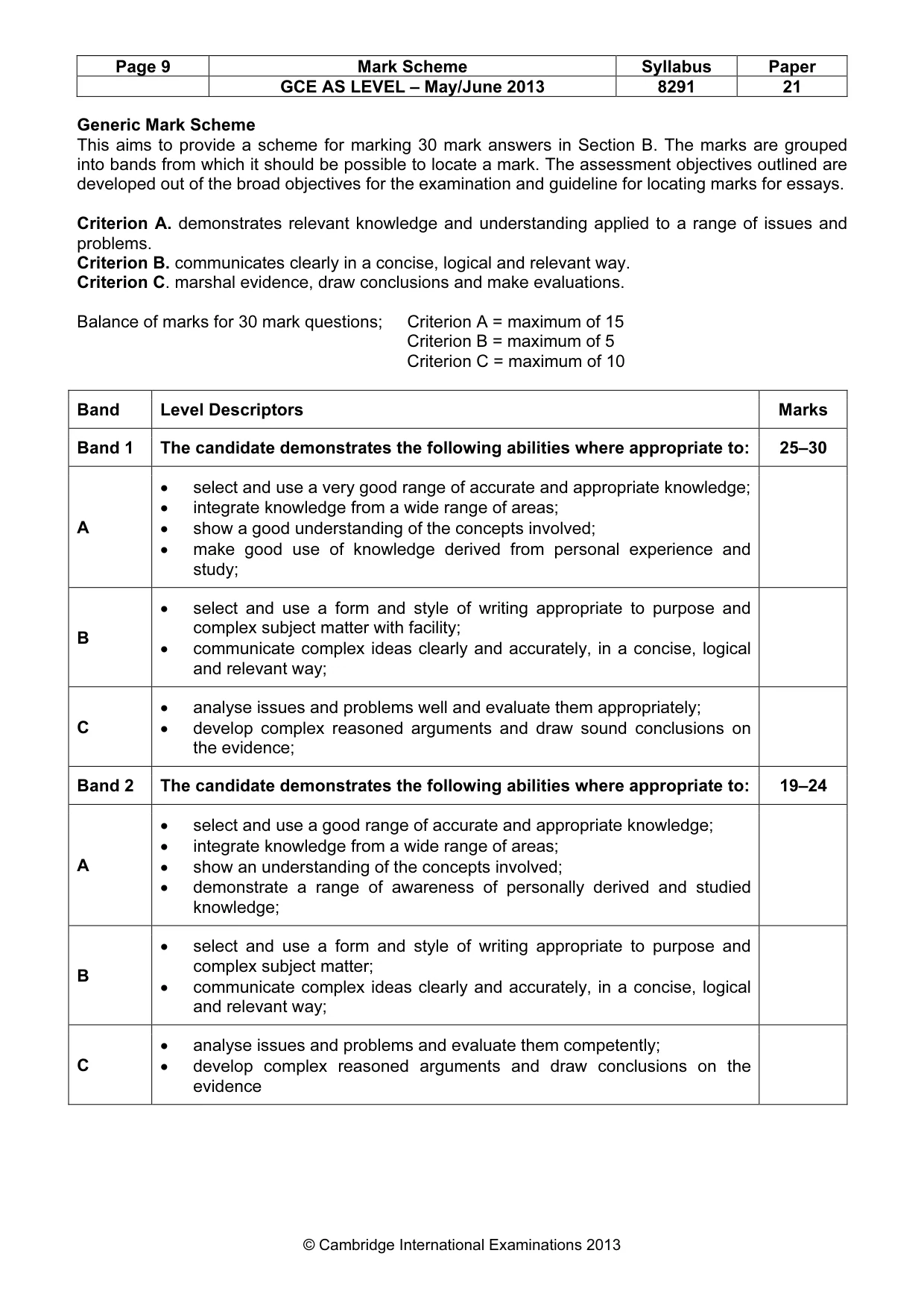 Mark scheme, page 9 of 10