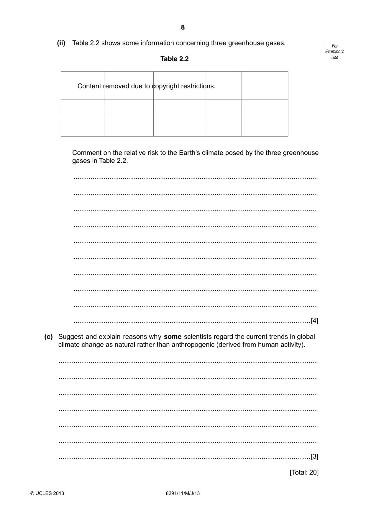 Cambridge A Level Environmental Management (AS only) 8291 2013 May/June Paper 1 · Variant 1 question paper, page 8 of 12