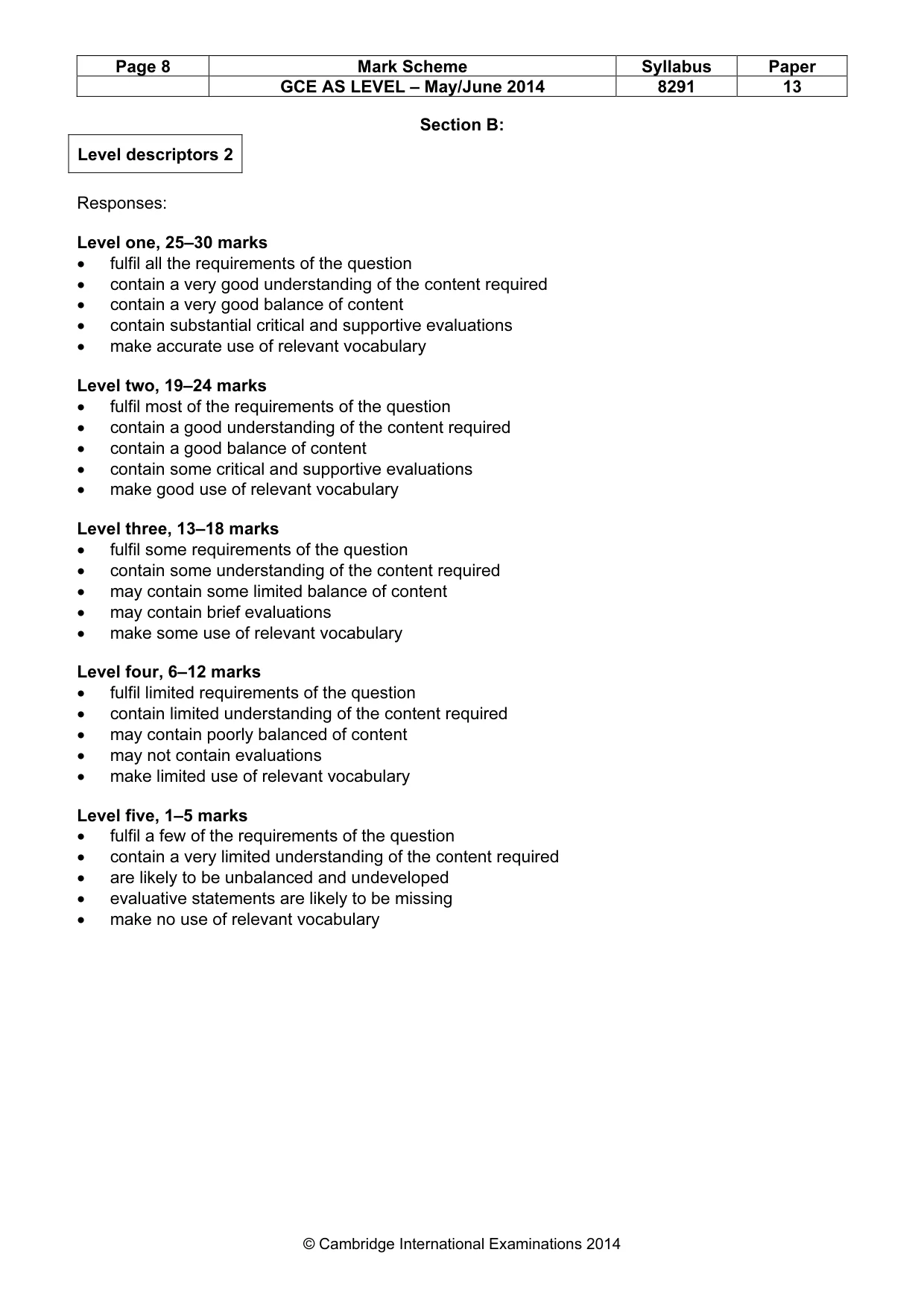 Mark scheme, page 8 of 8