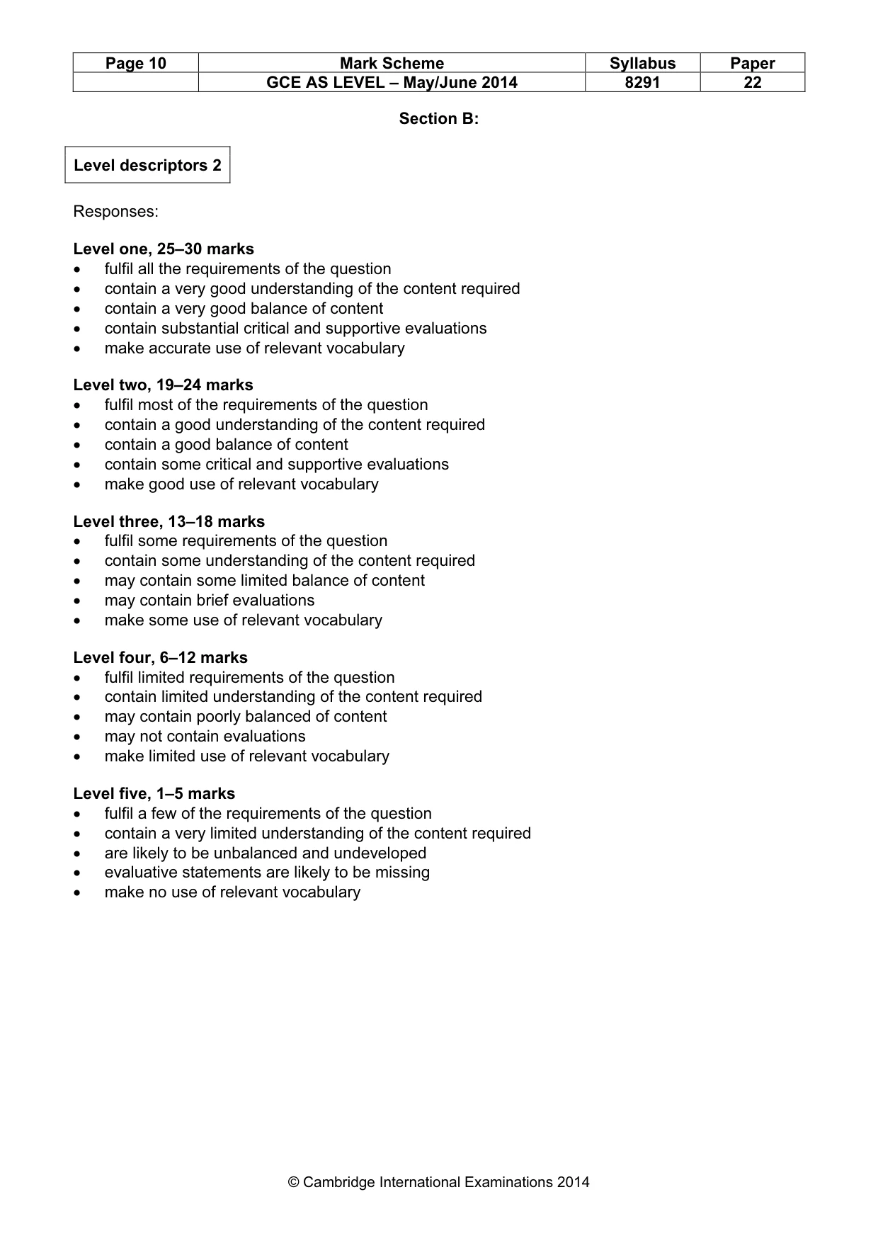 Mark scheme, page 10 of 10