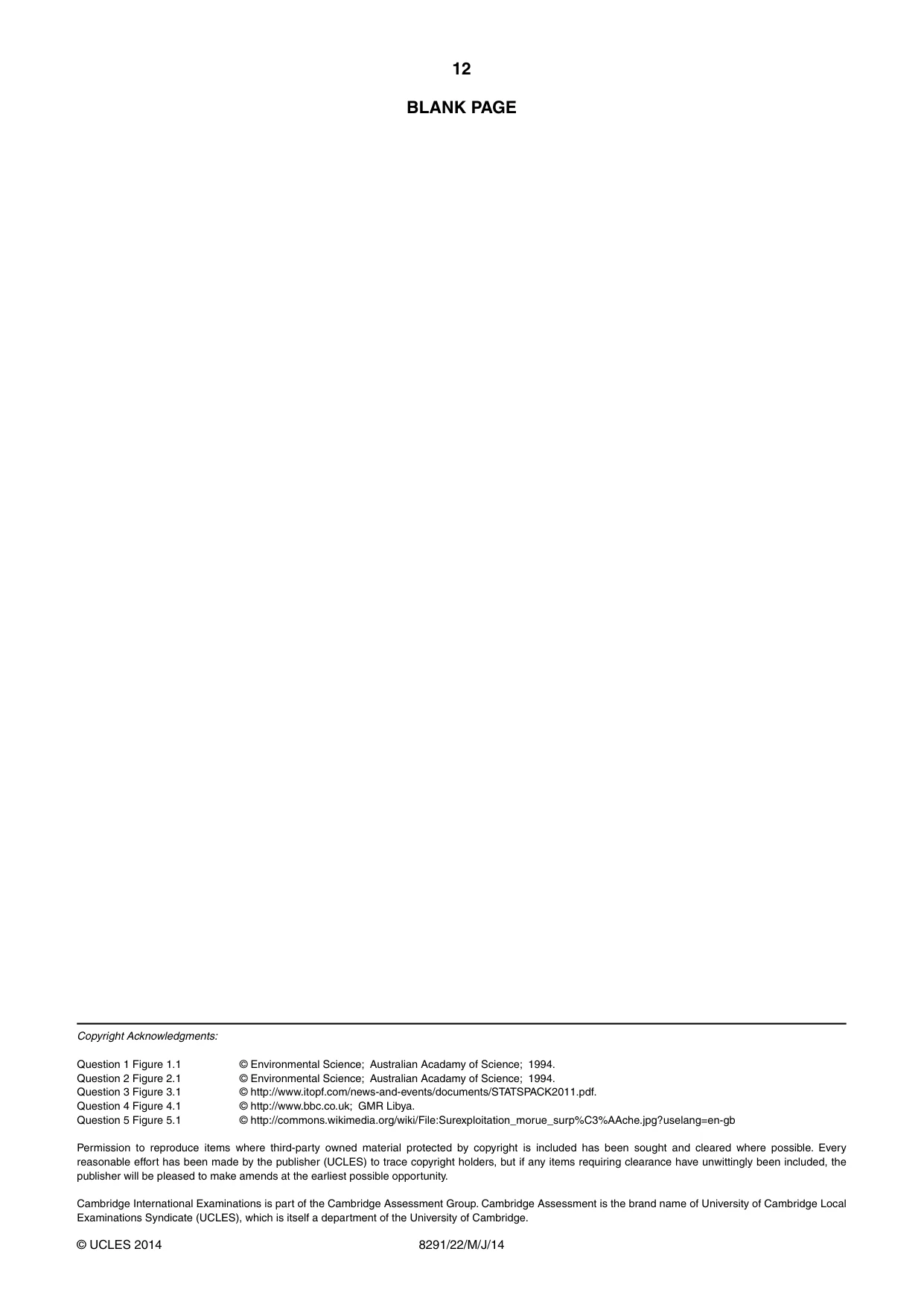 Cambridge A Level Environmental Management (AS only) 8291 2014 May/June Paper 2 · Variant 2 question paper, page 12 of 12